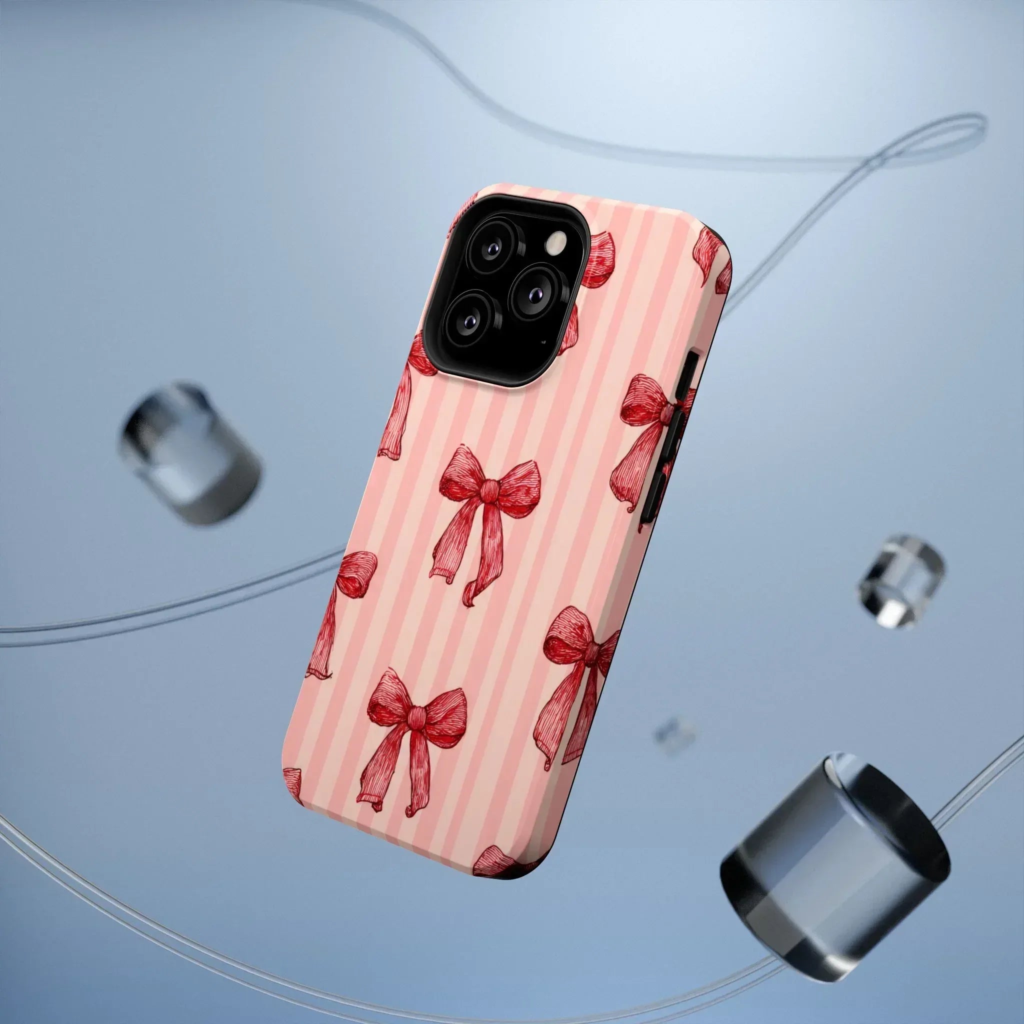 Red Bow Stripe Phone Case for iPhone 11-17 & Galaxy S21-S22 - KARARMDESIGN