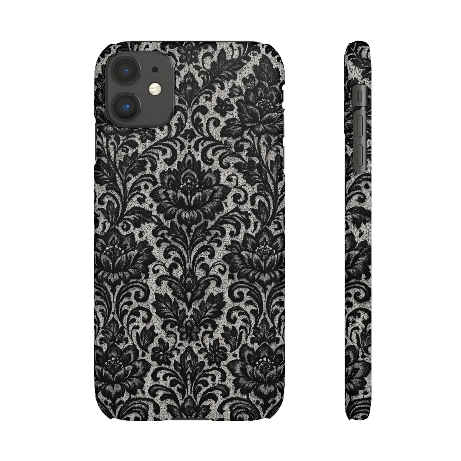 Black Damask Floral Phone Case for iPhone 11-17 and Galaxy S20-S25 - KARARMDESIGN
