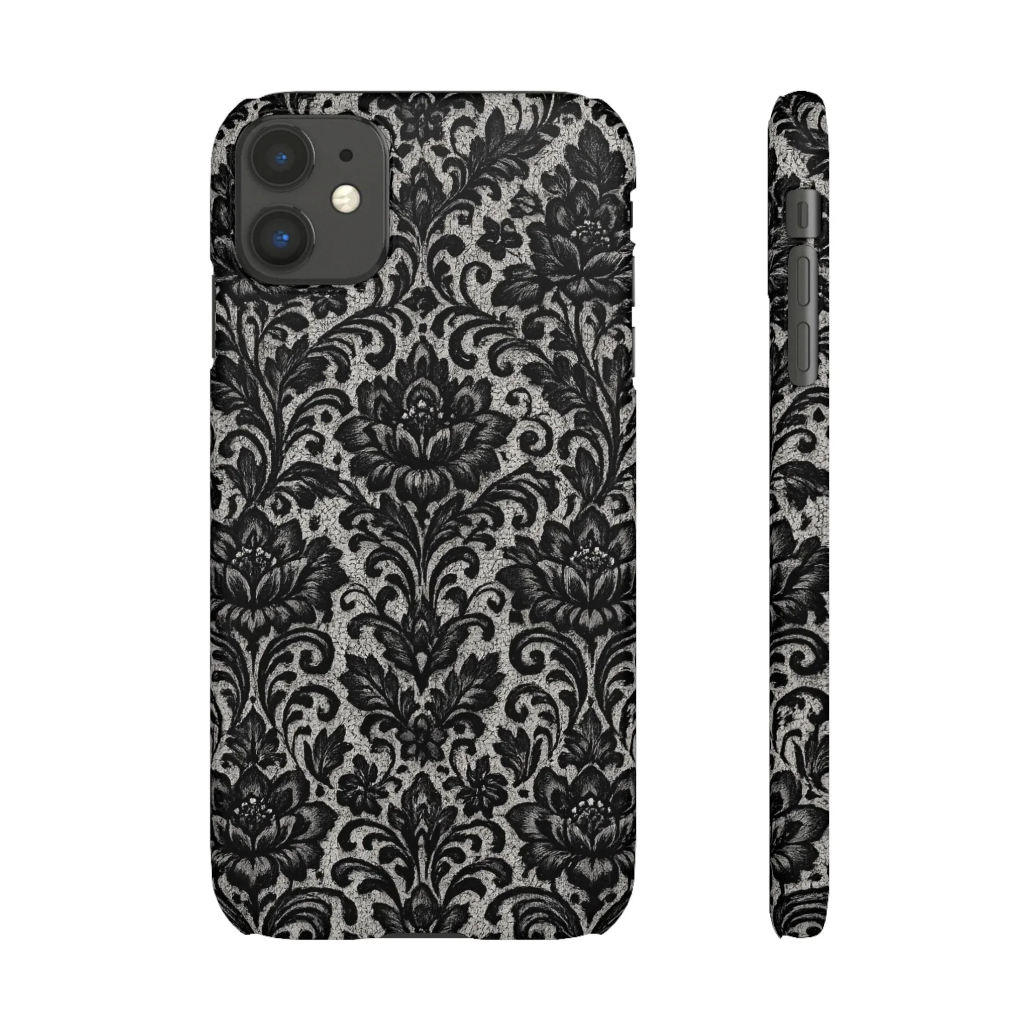 Black Damask Floral Phone Case for iPhone 11-17 and Galaxy S20-S25 - KARARMDESIGN