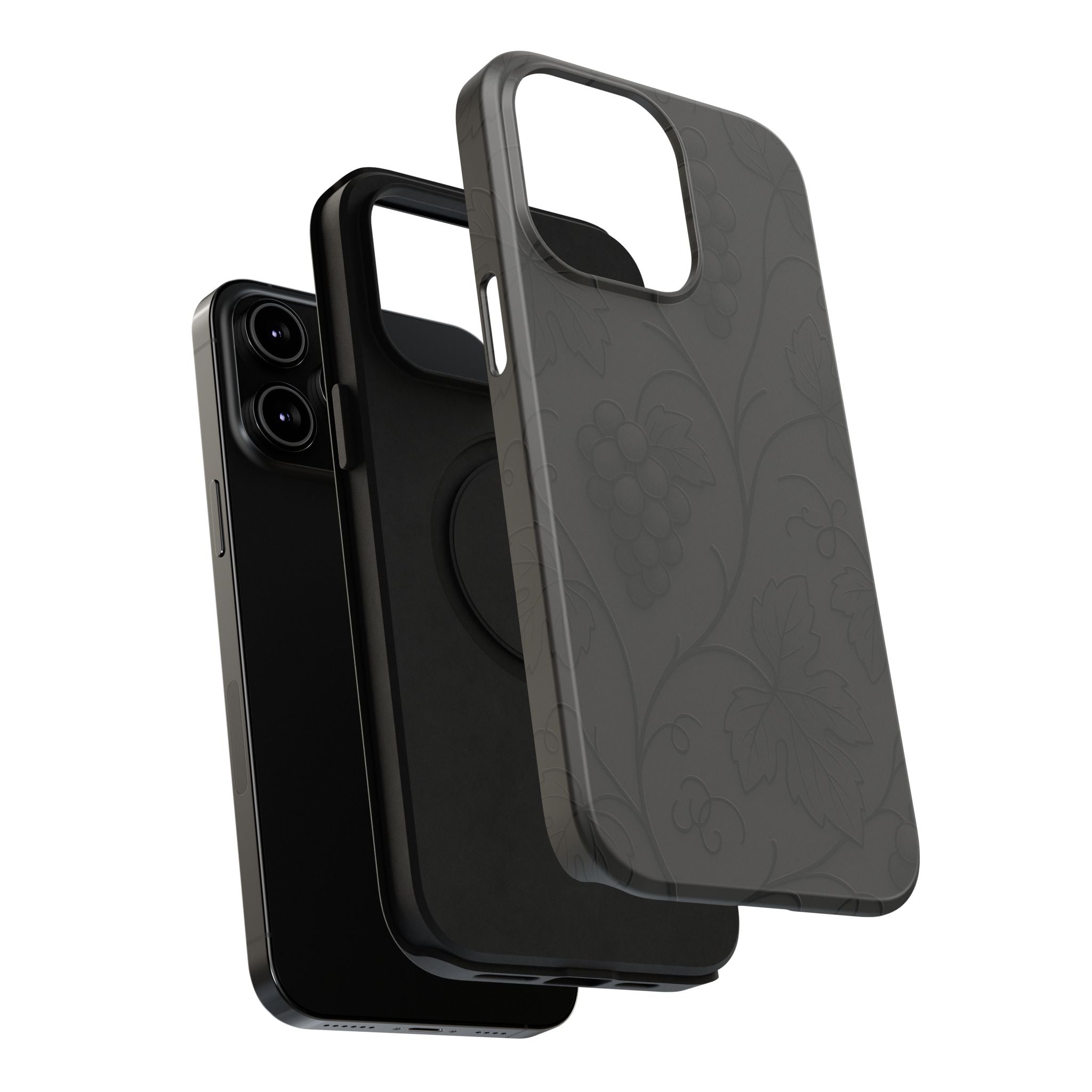 Embossed Grape Leaf Phone Case – Elegant Black Design for iPhone & Samsung