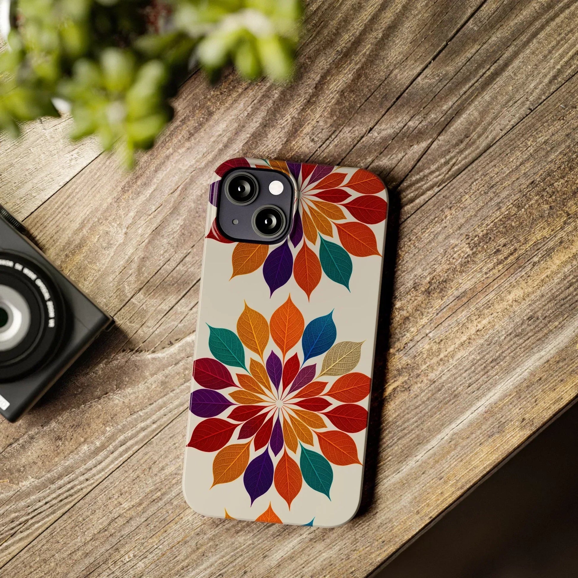 Leaf Mandala Botanical Burst Design Slim Phone Case for iPhone 7-16 Models - KarArmDesign