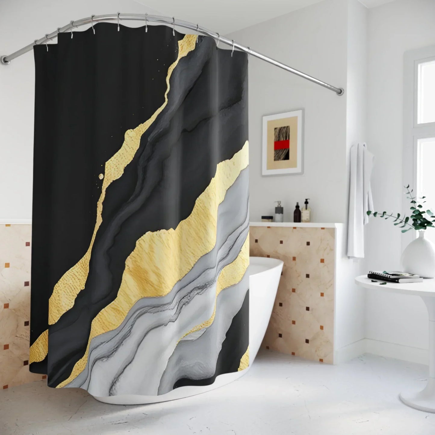 Modern Marble & Gold Elegant Shower Curtain - KarArmDesign
