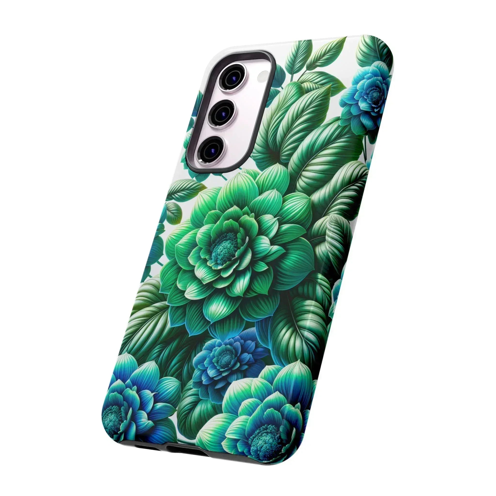 Green and Blue Floral Phone Case for Galaxy S10-S25 - KARARMDESIGN