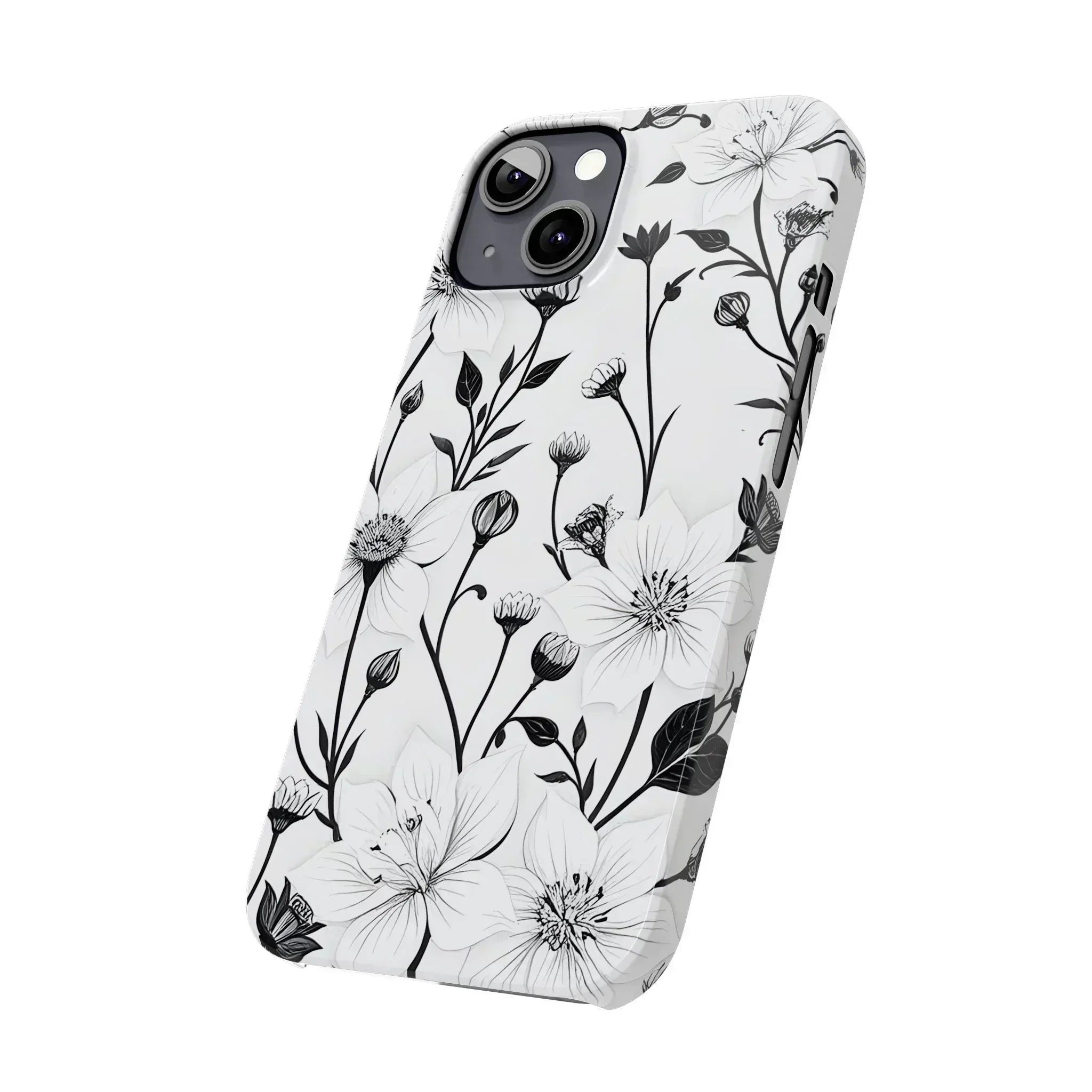 Monochrome Bloom Floral Phone Case for iPhone 11-16 - KARARMDESIGN