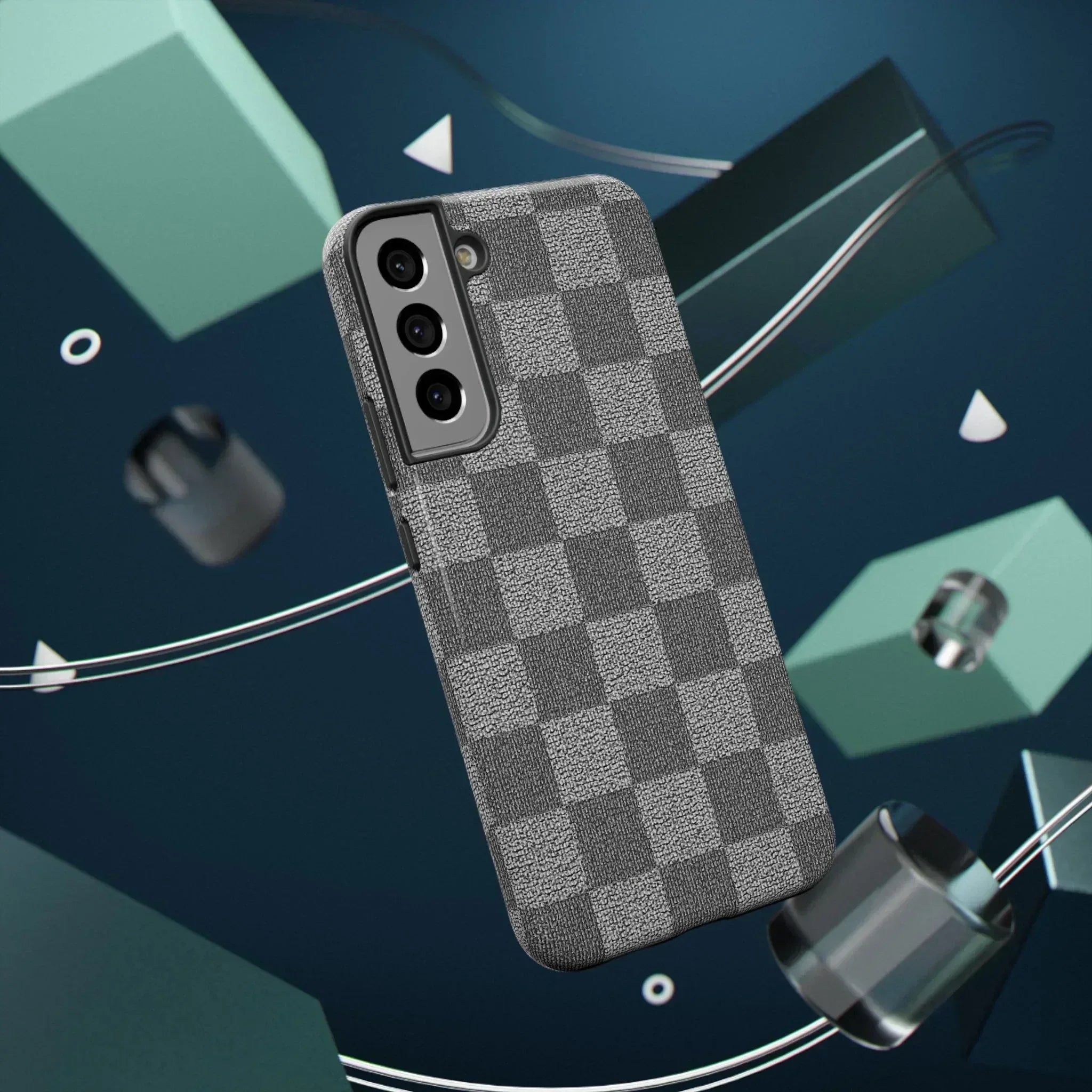 Gray Checkered Phone Case for iPhone 12-16 and Galaxy S21-S22 - KARARMDESIGN