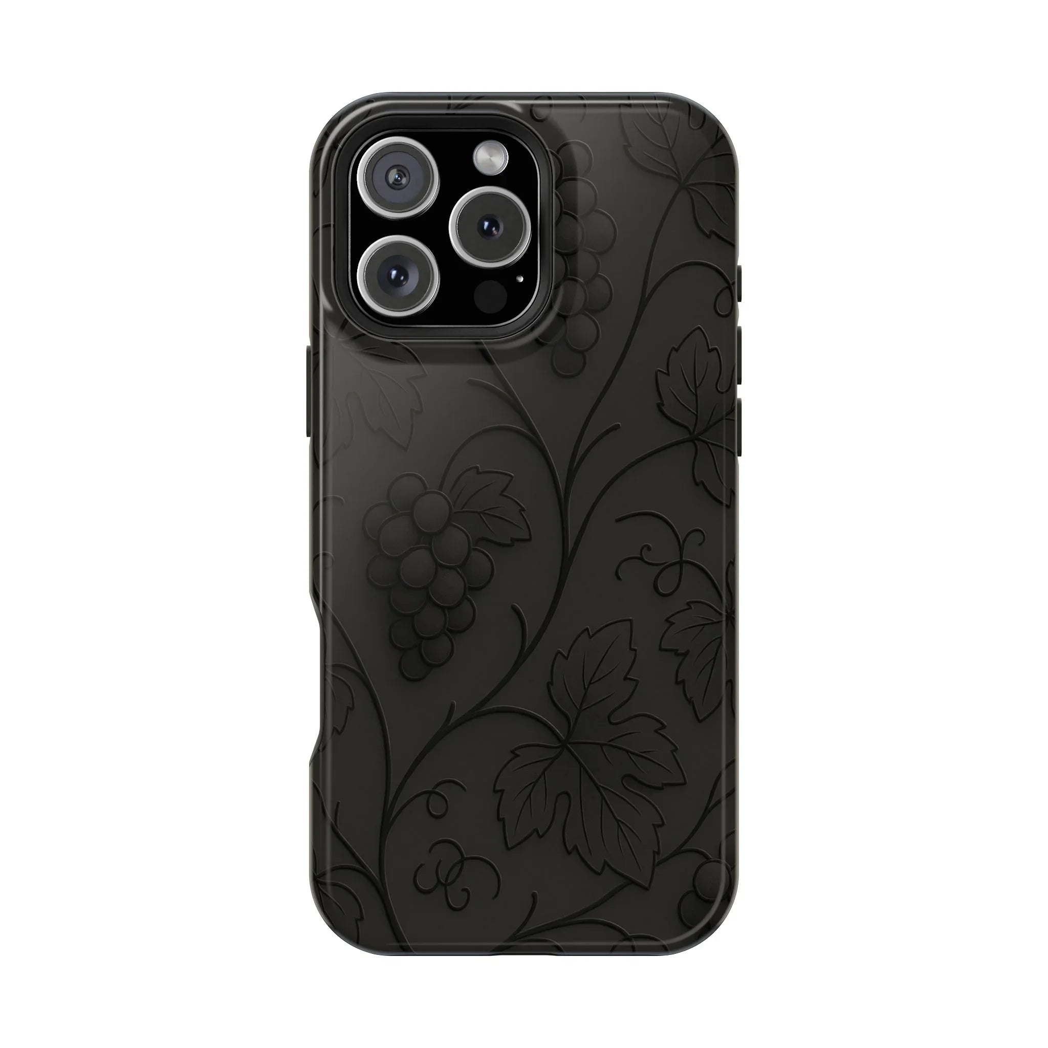 Elegant Embossed Grape Leaf Black Phone Case for iPhone and Galaxy - KARARMDESIGN