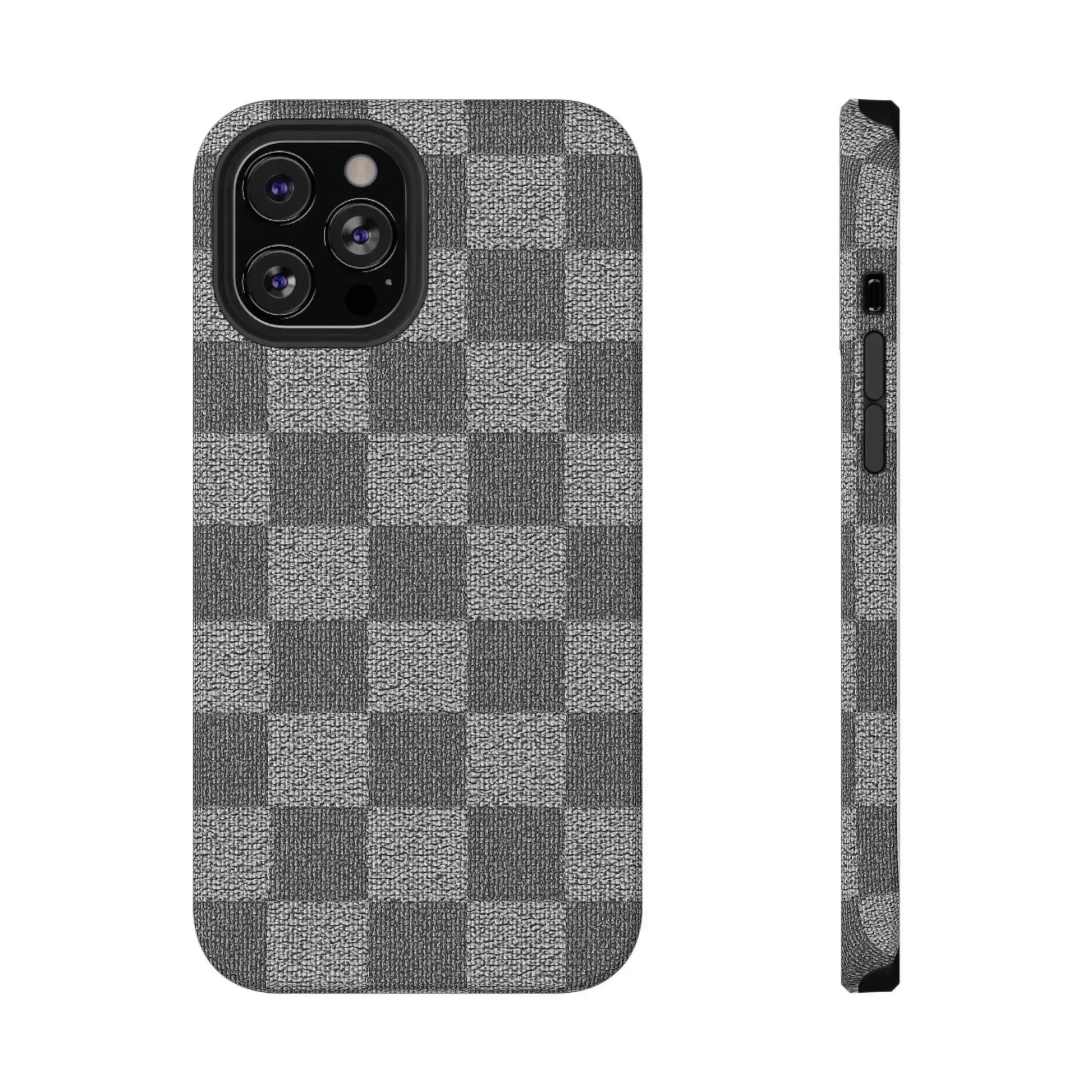Gray Checkered Phone Case for iPhone 12-16 and Galaxy S21-S22 - KARARMDESIGN