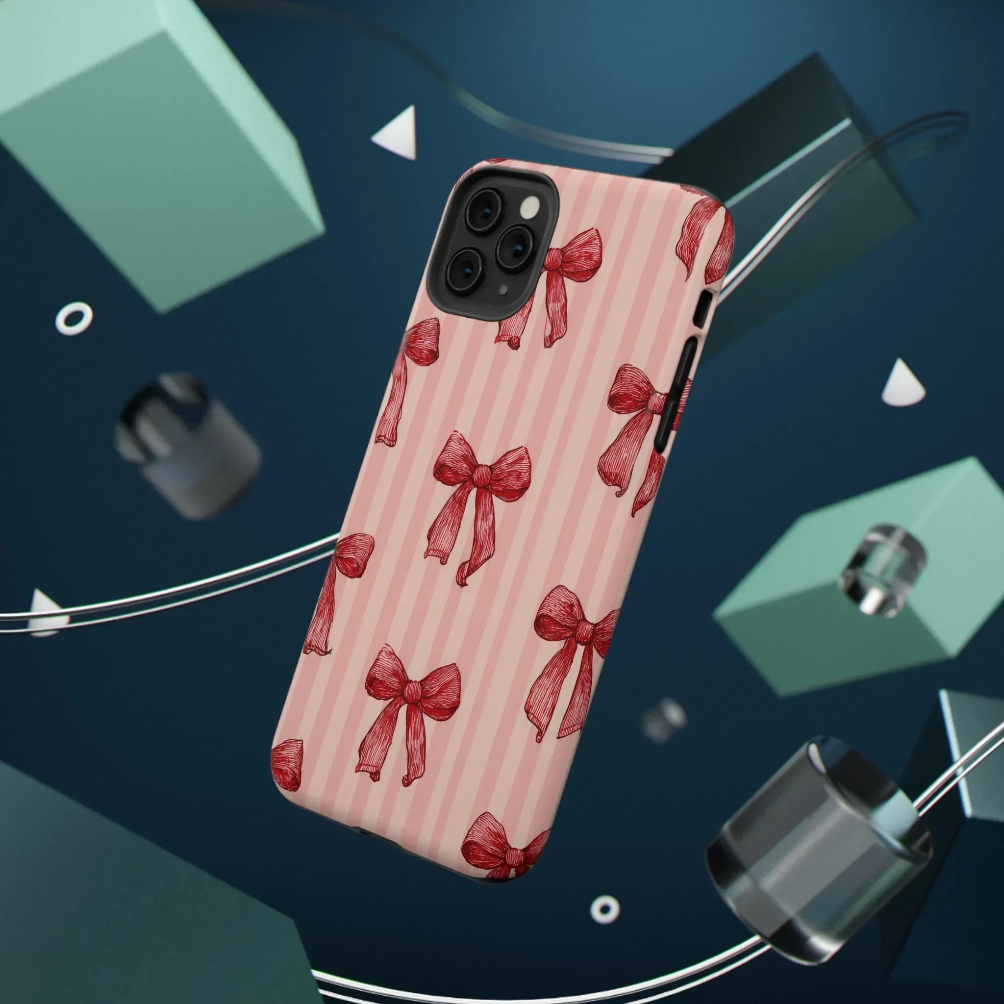 Red Bow Stripe Phone Case for iPhone 11-17 & Galaxy S21-S22 - KARARMDESIGN