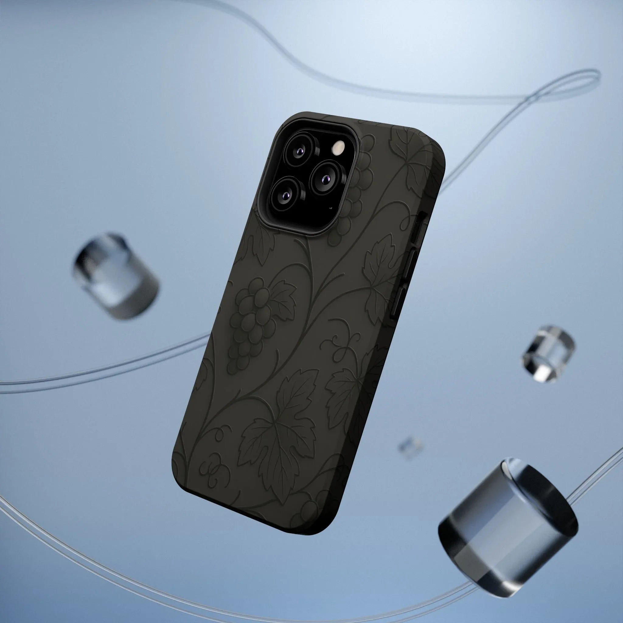 Elegant Embossed Grape Leaf Black Phone Case for iPhone and Galaxy - KARARMDESIGN