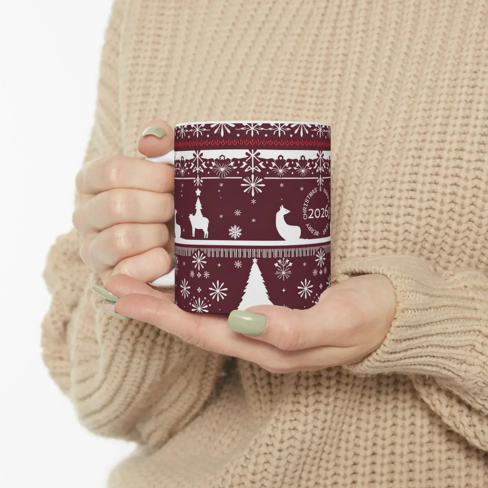 Festive Maroon Mug - Ceramic Mug, (11oz, 15oz) - KARARMDESIGN
