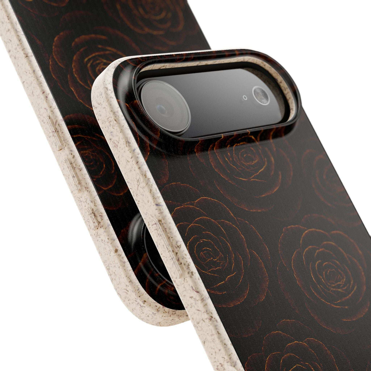 Dark rose phone case with dual camera cutouts and speckled bumper