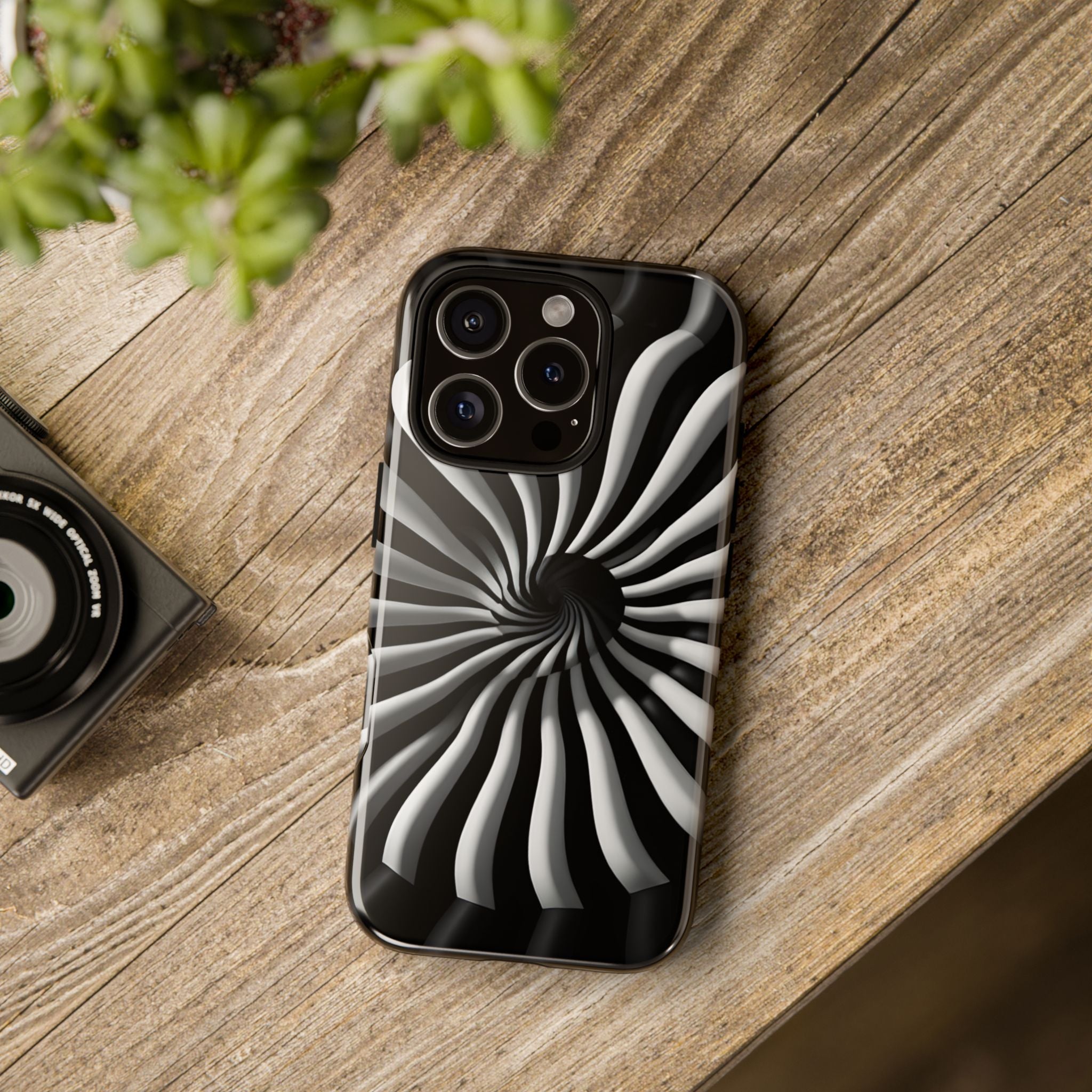 Hypnotic Black and White Spiral Phone Case – Optical Illusion Design for iPhone & Galaxy