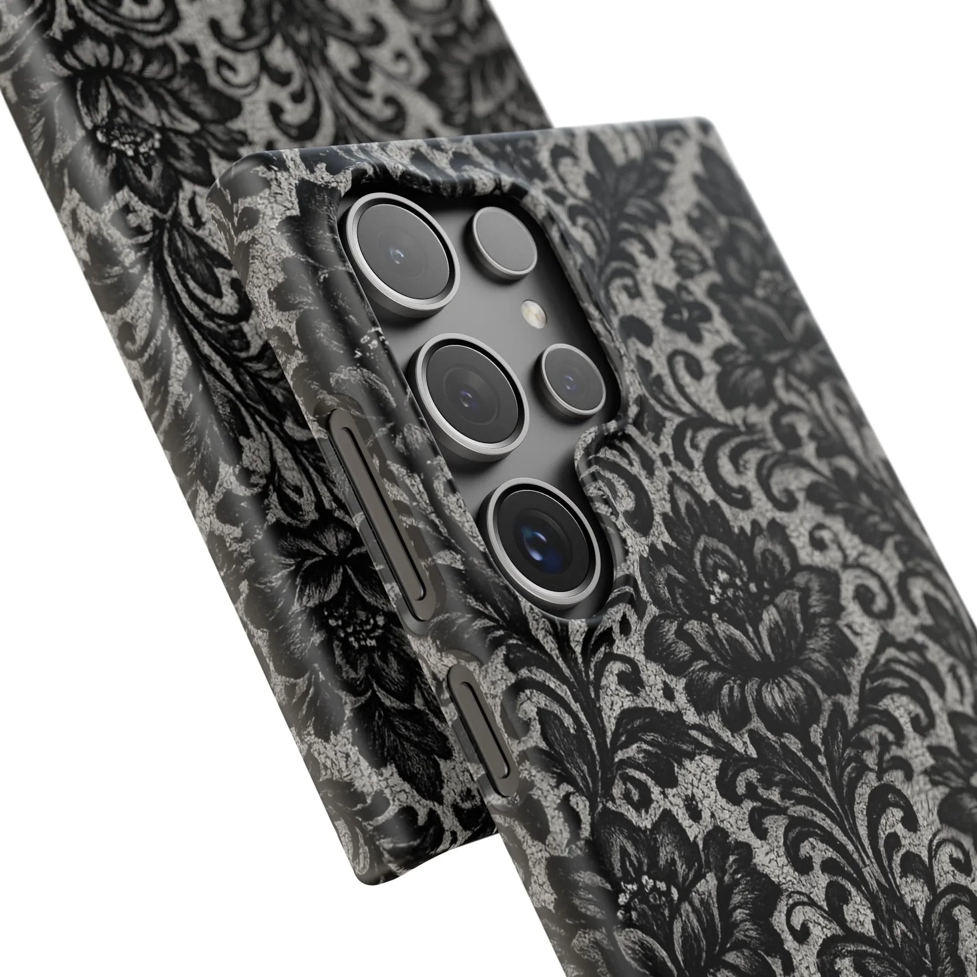 Black Damask Floral Phone Case for iPhone 11-17 and Galaxy S20-S25 - KARARMDESIGN
