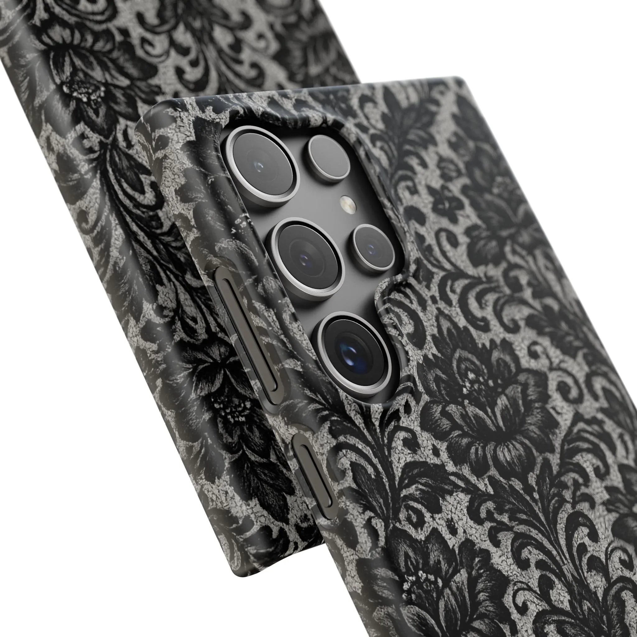 Black Damask Floral Phone Case for iPhone 11-17 and Galaxy S20-S25 - KARARMDESIGN
