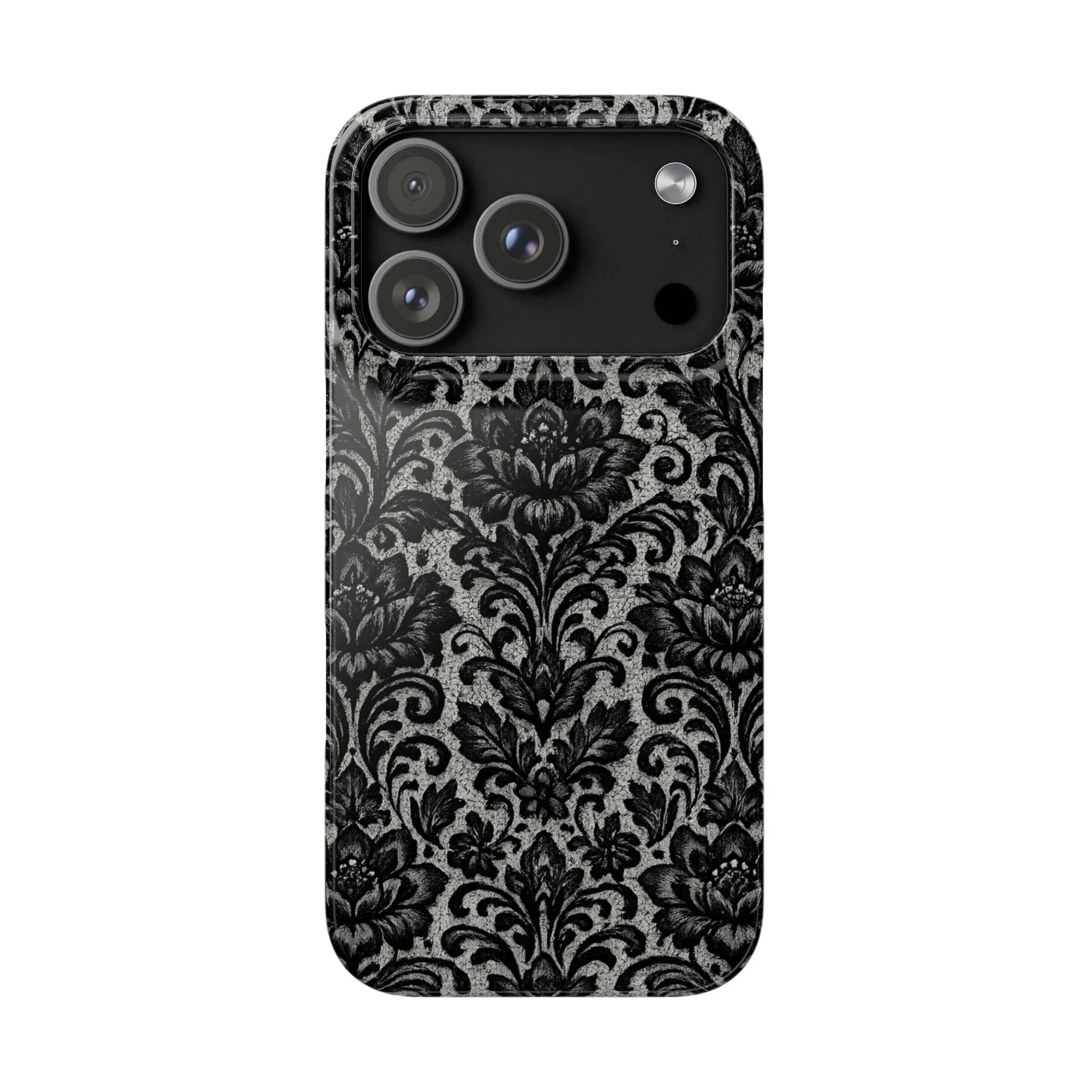 Black Damask Floral Phone Case for iPhone 11-17 and Galaxy S20-S25 - KARARMDESIGN