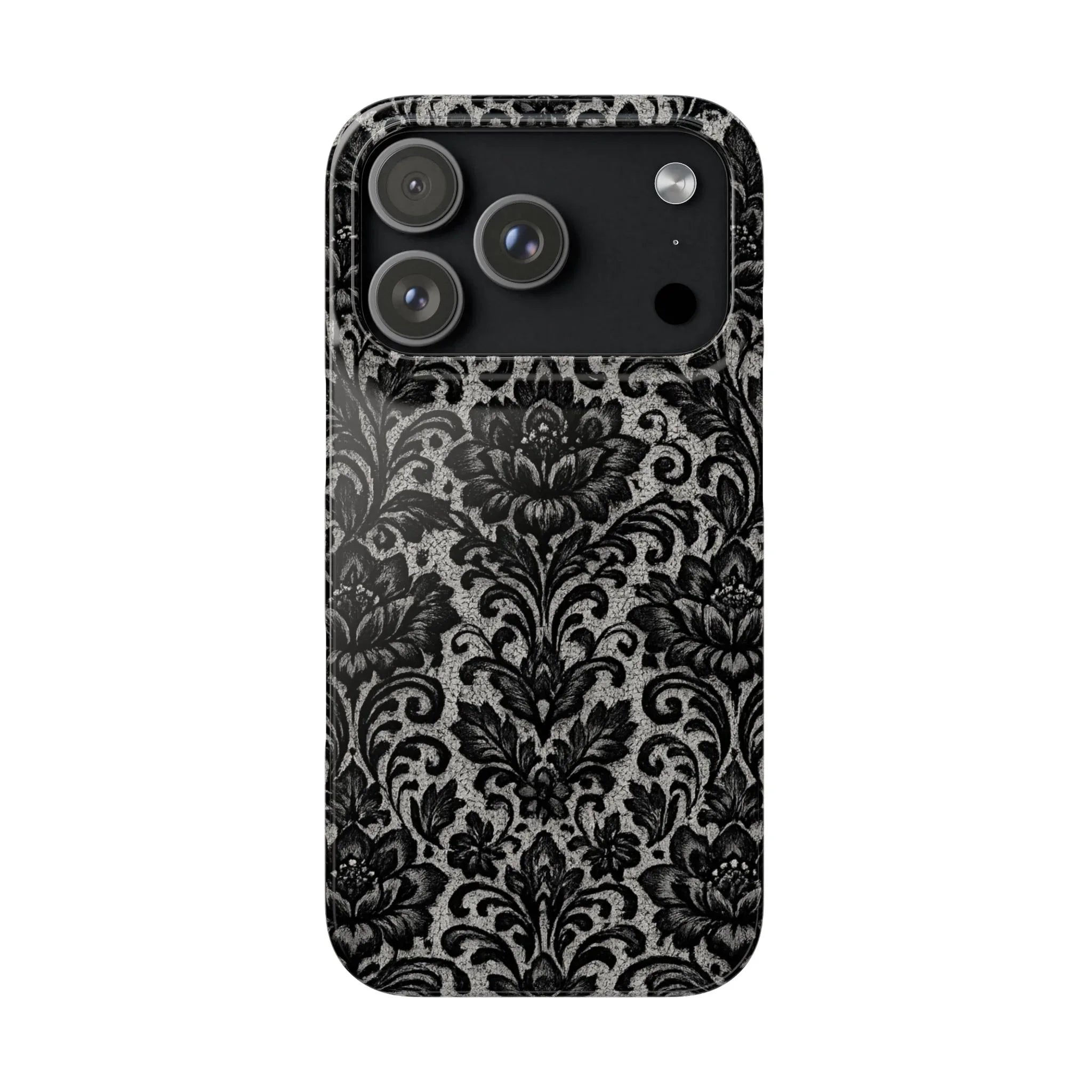 Black Damask Floral Phone Case for iPhone 11-17 and Galaxy S20-S25 - KARARMDESIGN