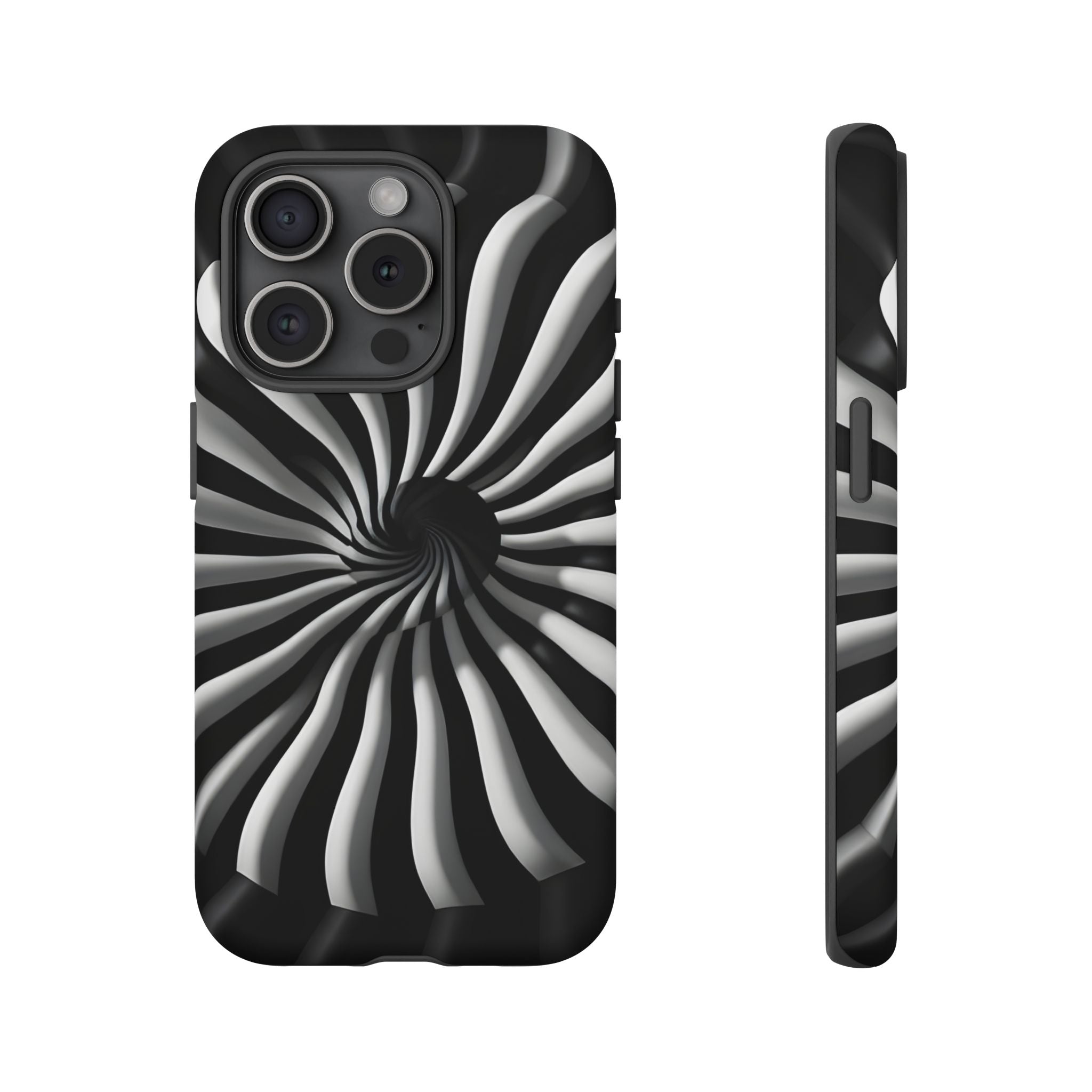 Hypnotic Black and White Spiral Phone Case – Optical Illusion Design for iPhone & Galaxy