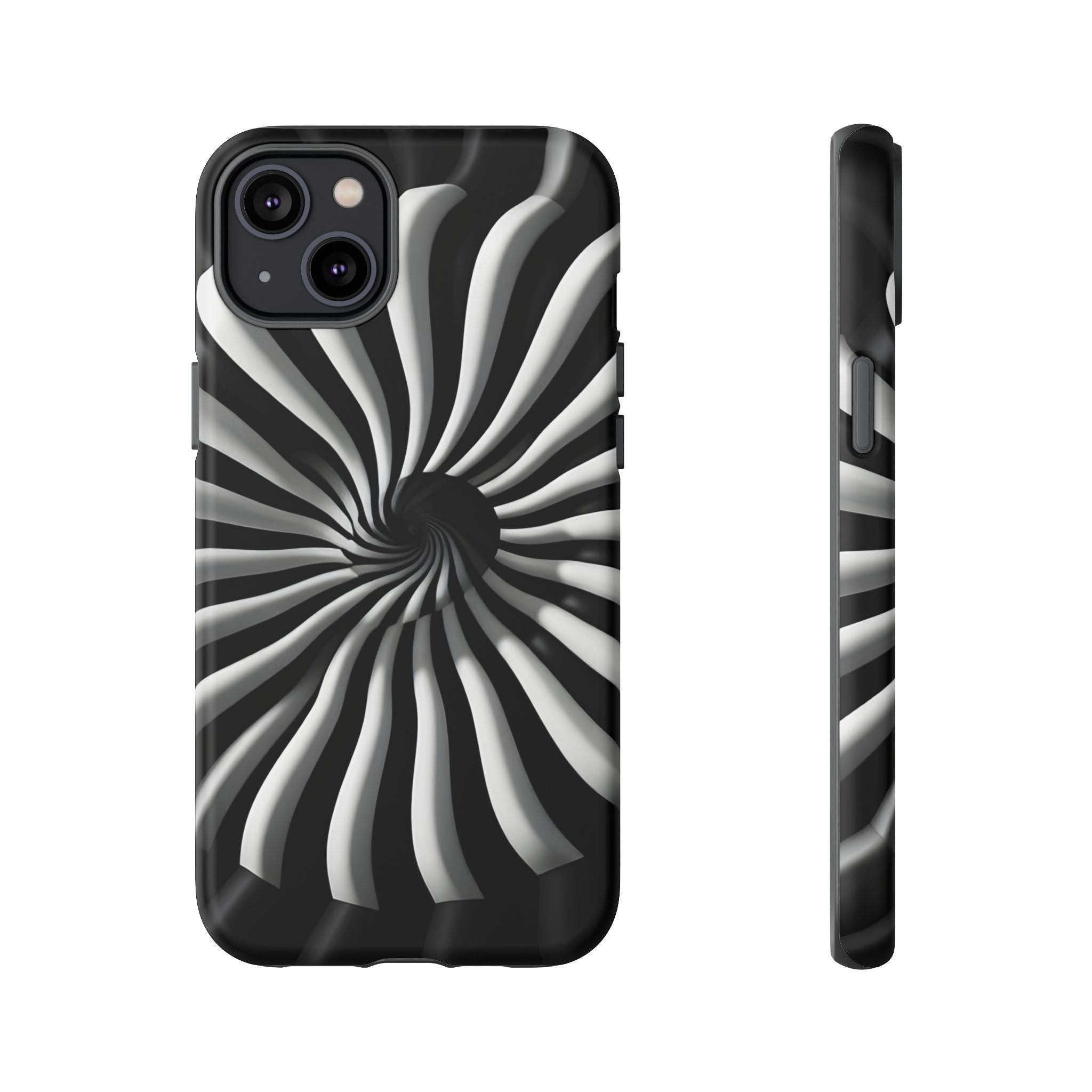 Hypnotic Black and White Spiral Phone Case – Optical Illusion Design for iPhone & Galaxy