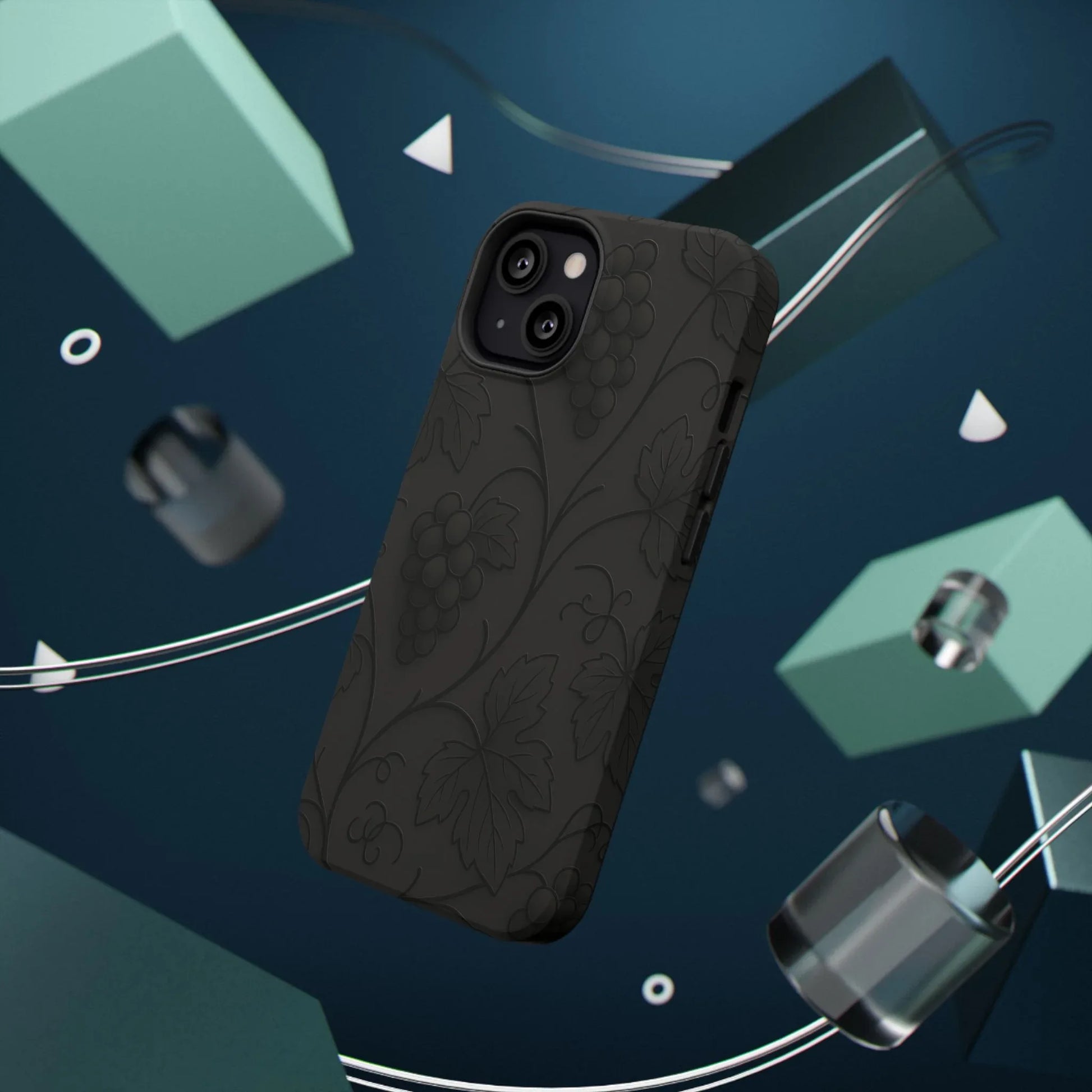 Elegant Embossed Grape Leaf Black Phone Case for iPhone and Galaxy - KARARMDESIGN