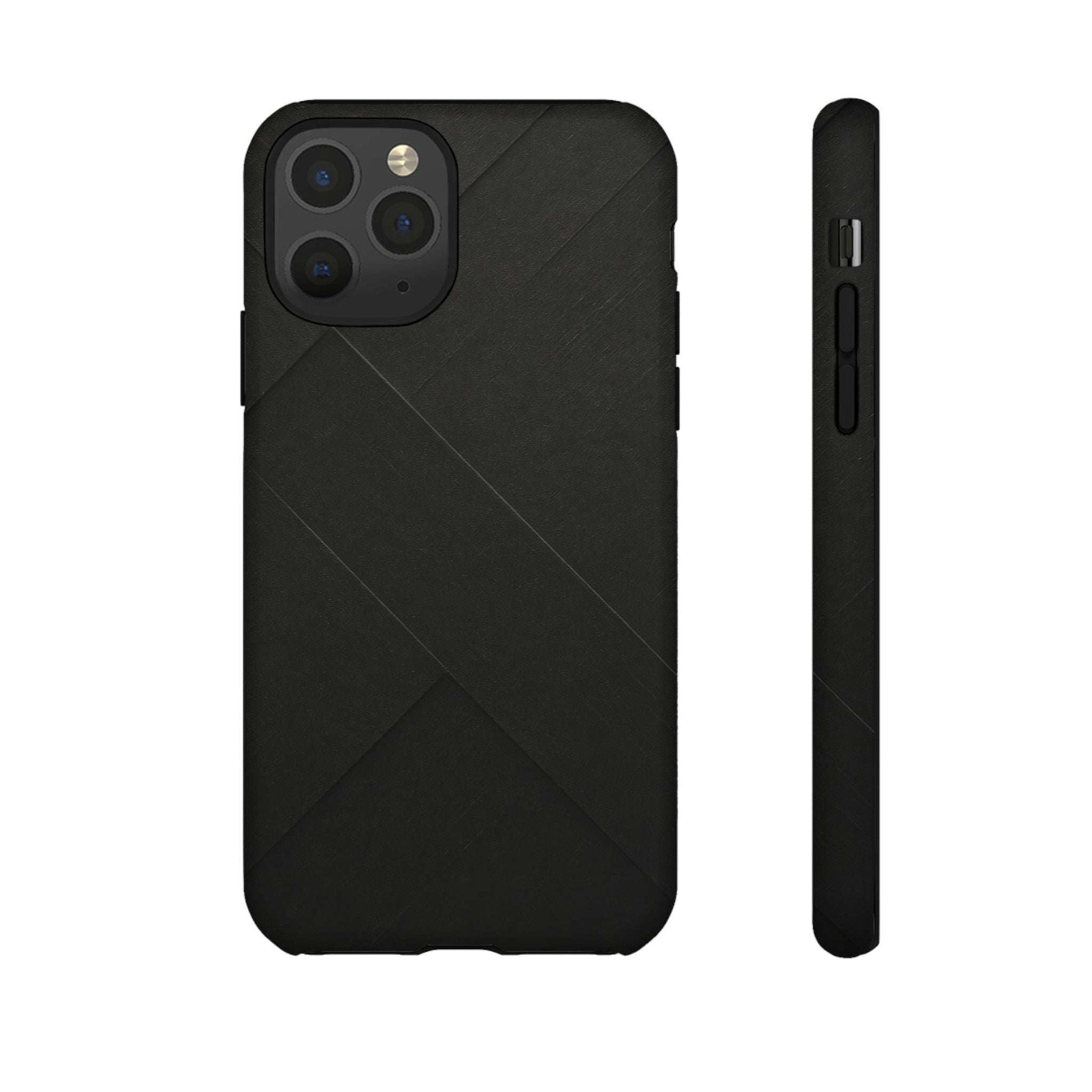 Matte black phone case with diagonal line pattern and side button cutouts