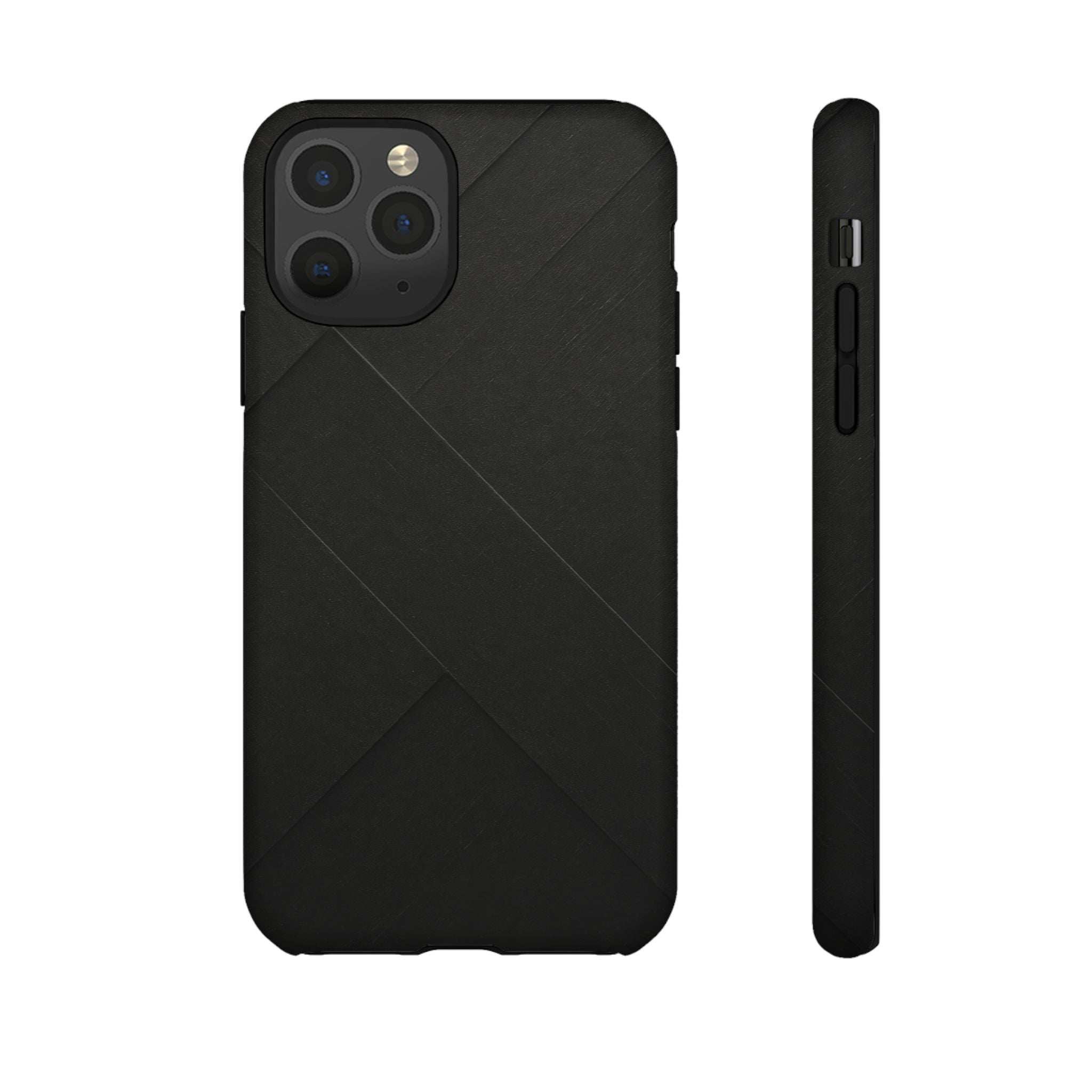 Matte black phone case with diagonal line pattern and side button cutouts