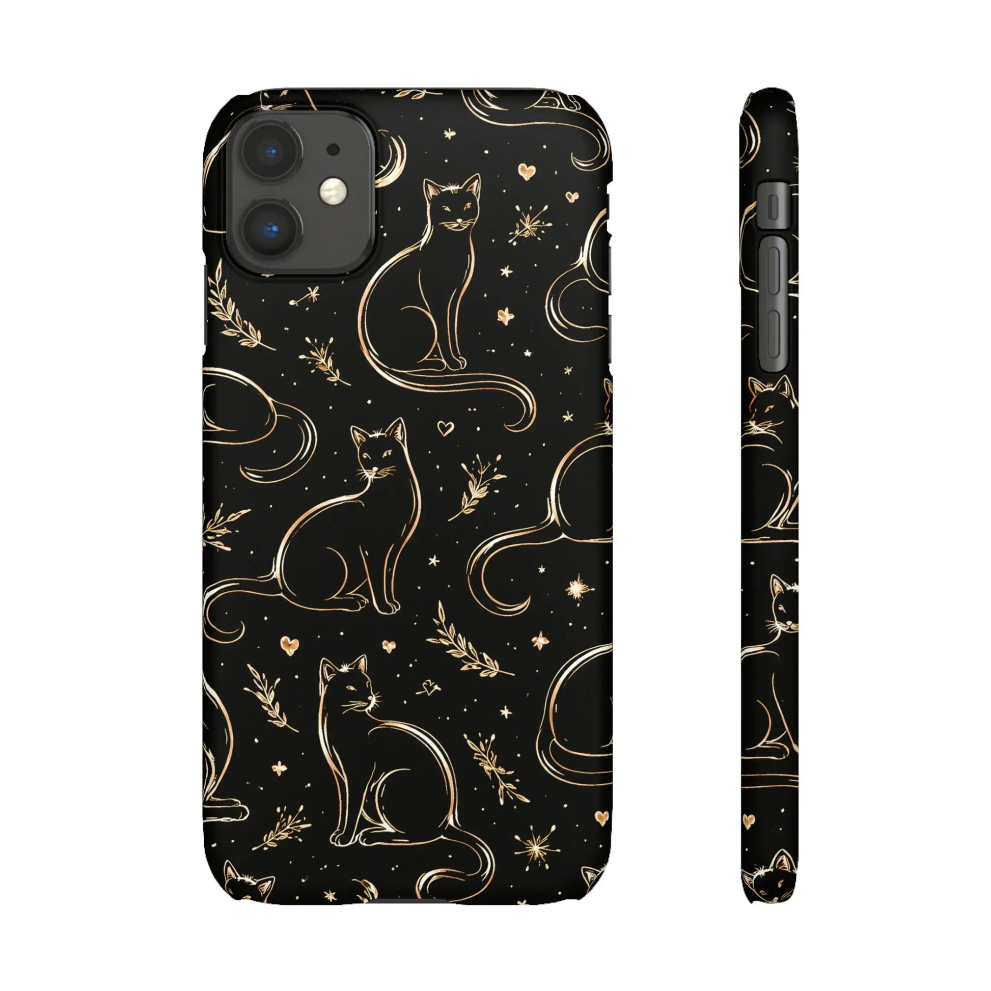Golden Cat Pattern Phone Case for iPhone 11–17 & Galaxy S21–S25 - KARARMDESIGN