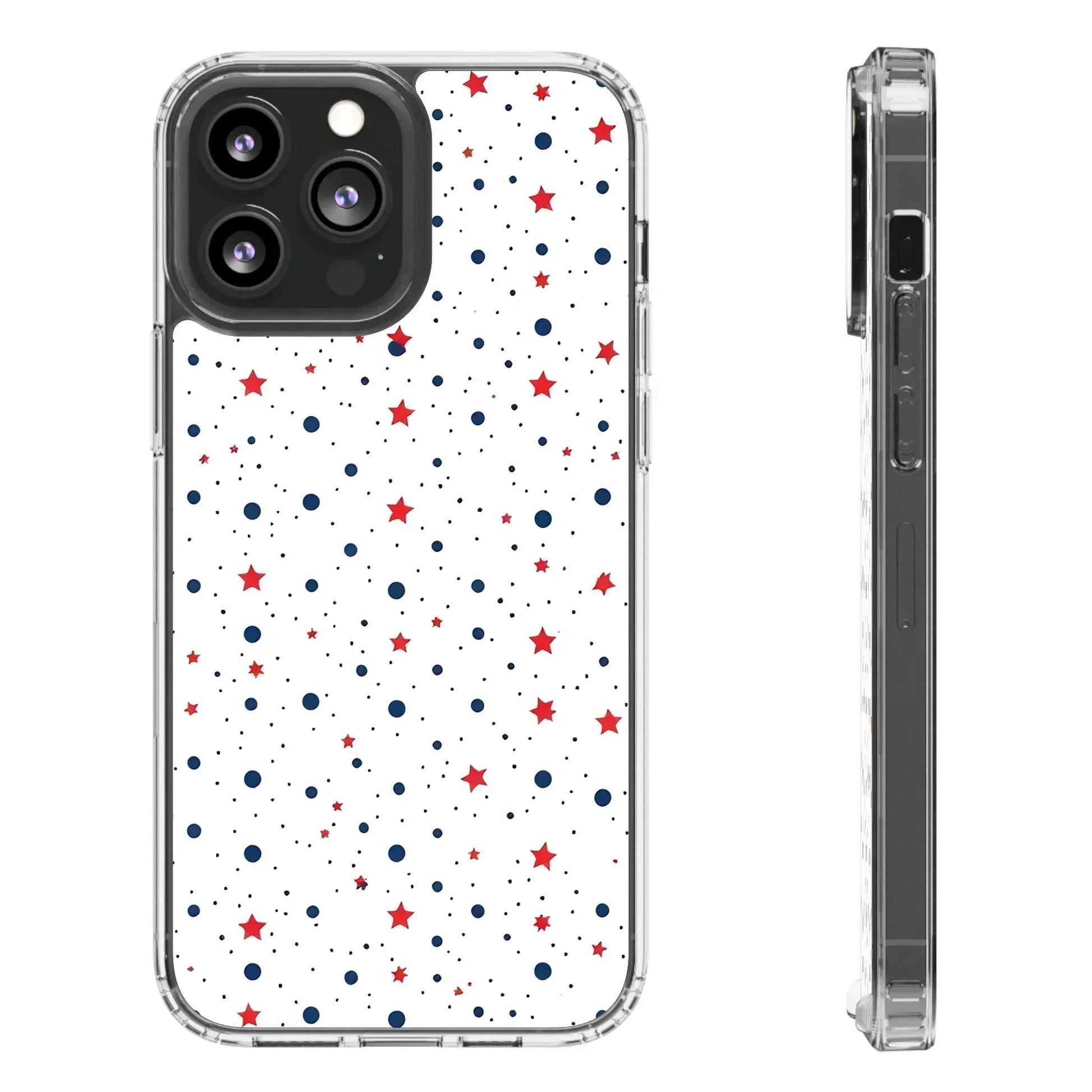 White Phone Case with Red Stars and Blue Polka Dots for iPhone and Galaxy - KARARMDESIGN