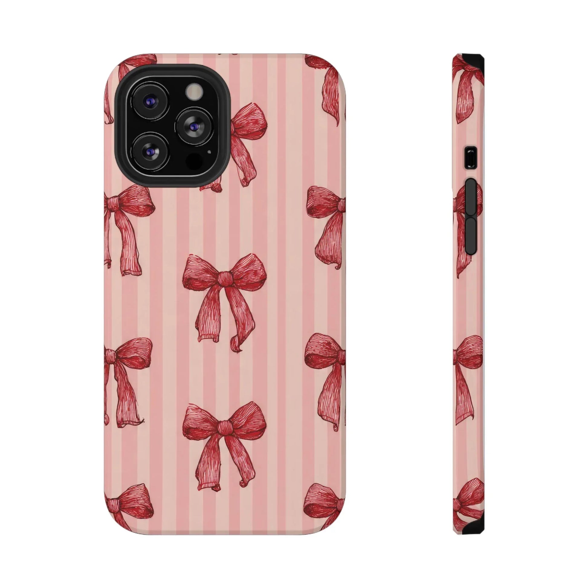 Red Bow Stripe Phone Case for iPhone 11-17 & Galaxy S21-S22 - KARARMDESIGN