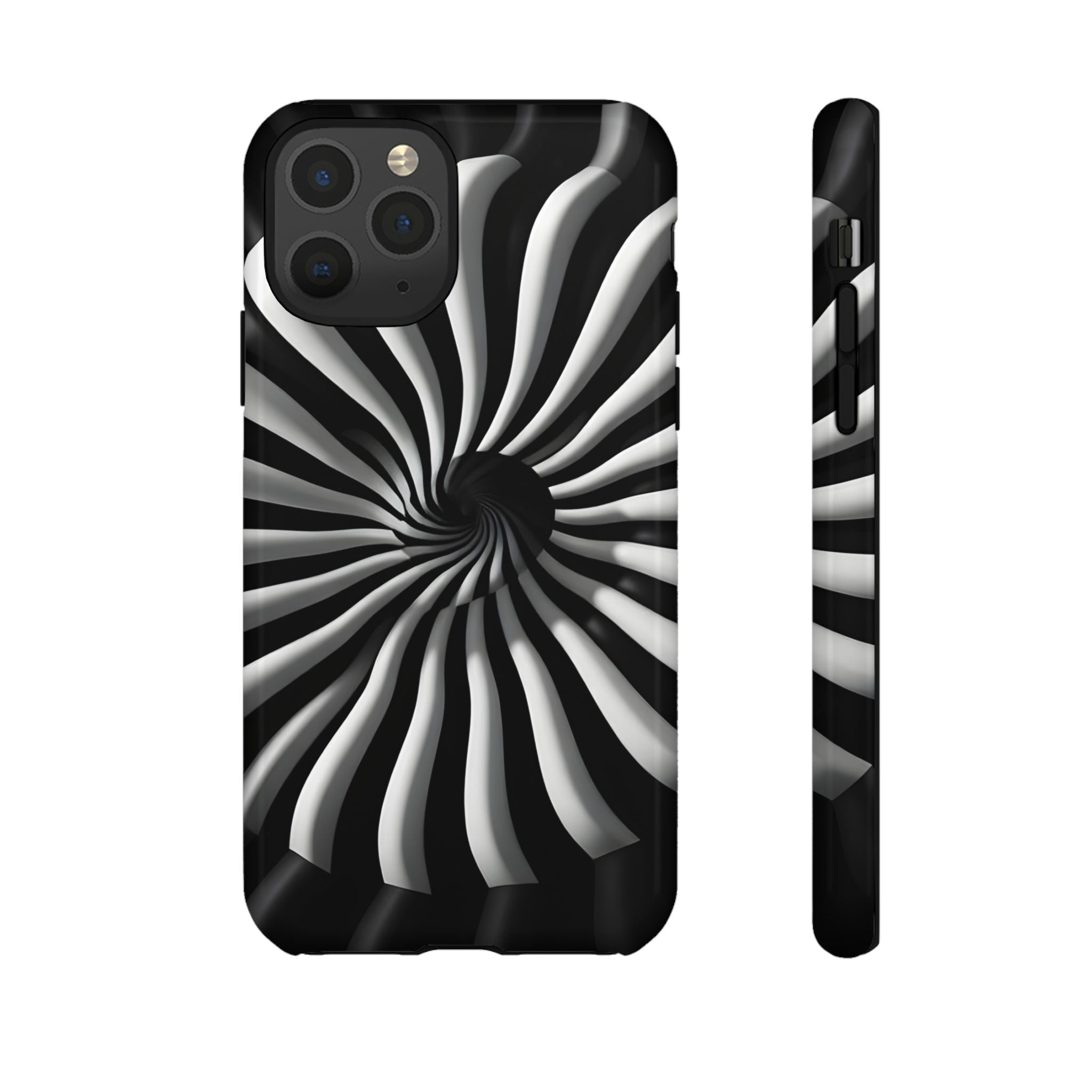 Hypnotic Black and White Spiral Phone Case – Optical Illusion Design for iPhone & Galaxy