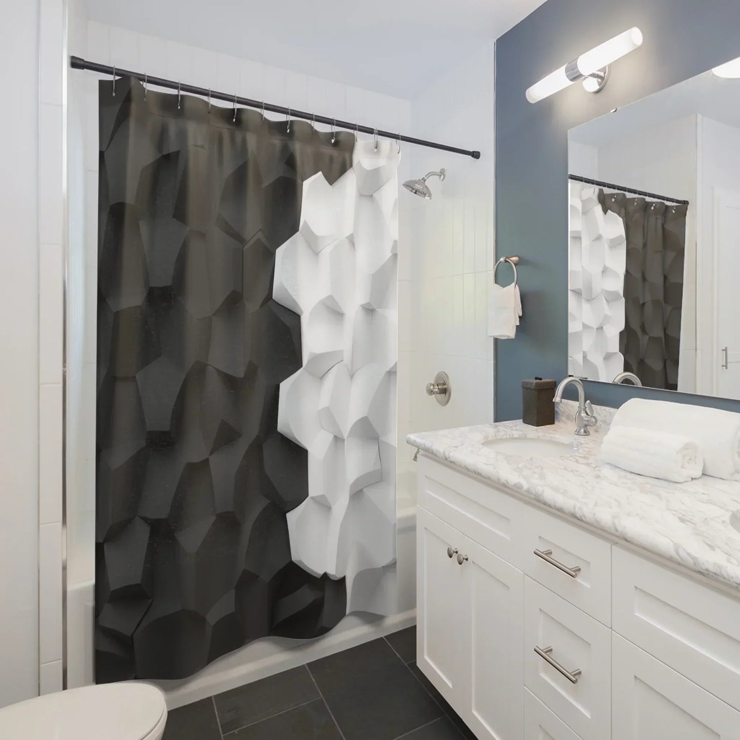 Black & White 3D Geometric Modern Minimalist Shower Curtain - KarArmDesign