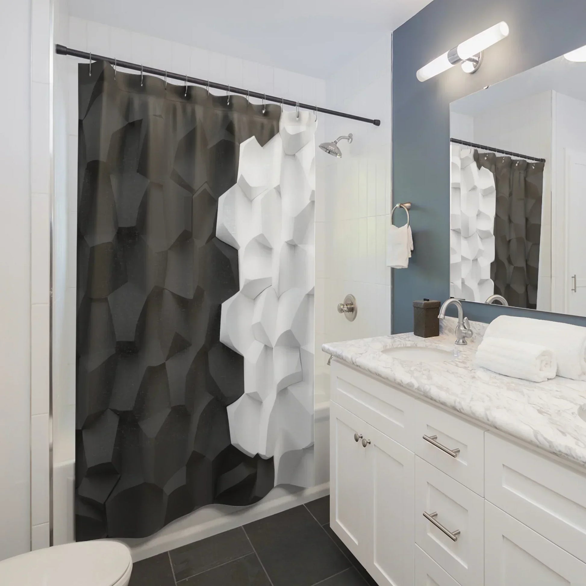 Black & White 3D Geometric Modern Minimalist Shower Curtain - KarArmDesign