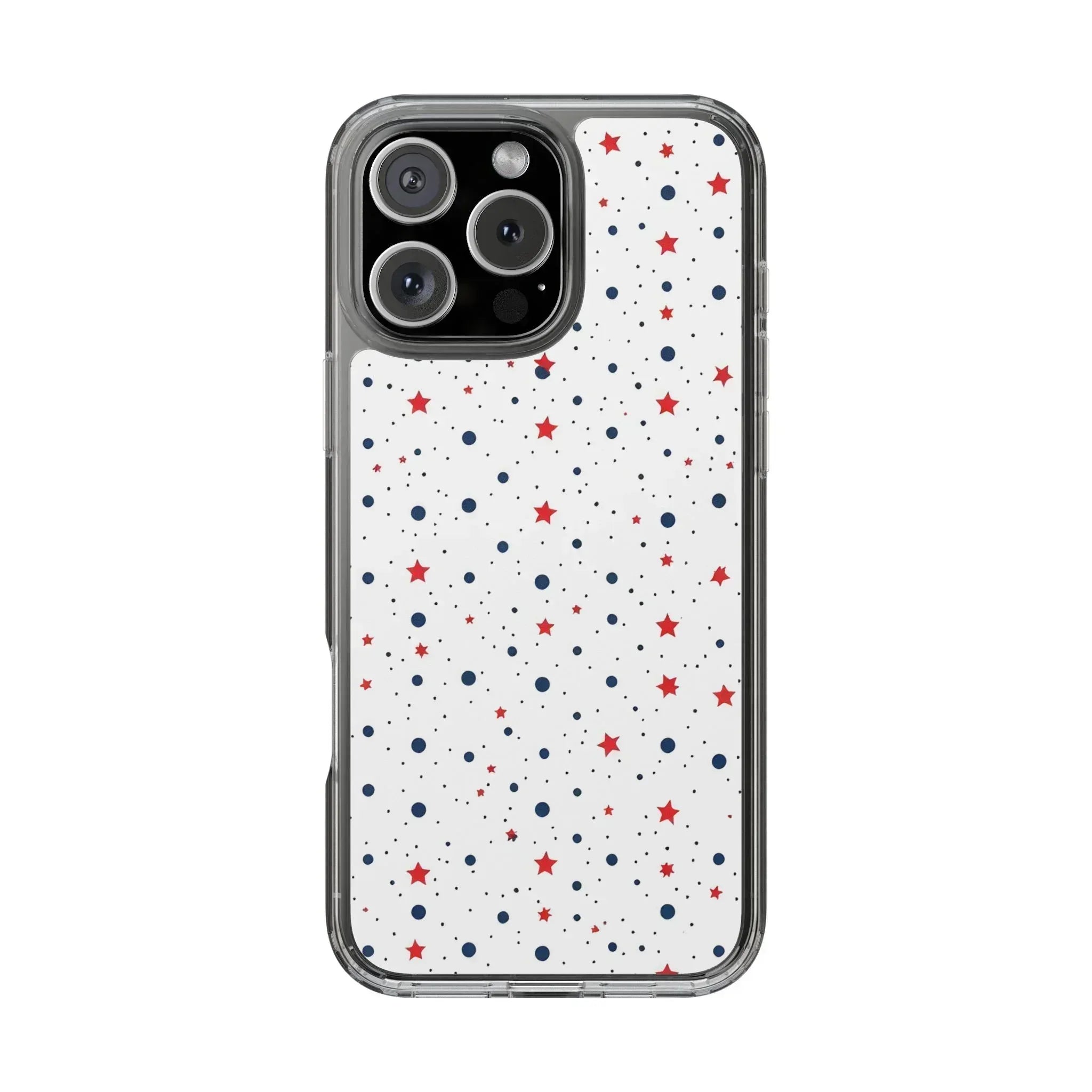 White Phone Case with Red Stars and Blue Polka Dots for iPhone and Galaxy - KARARMDESIGN