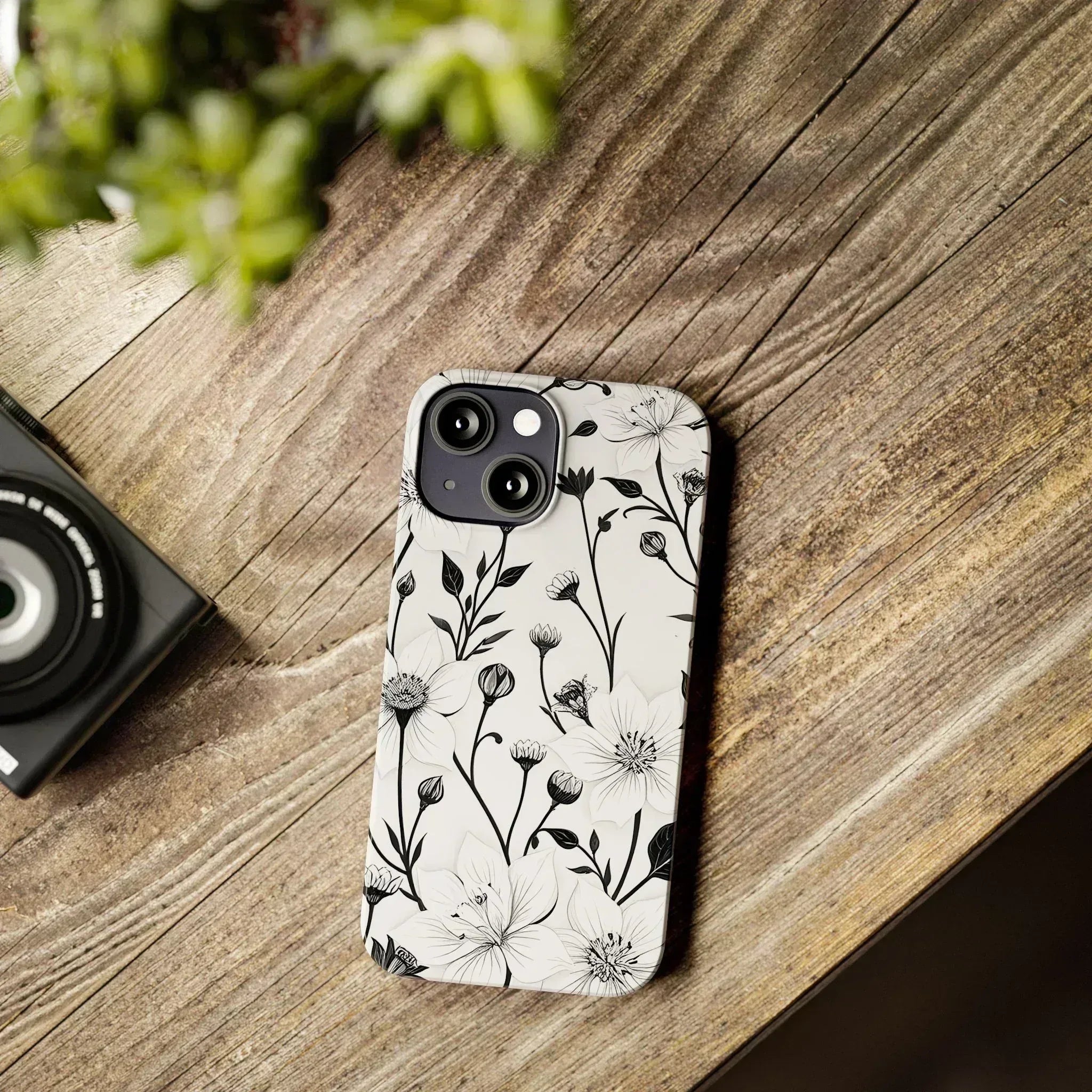 Monochrome Bloom Floral Phone Case for iPhone 11-16 - KARARMDESIGN