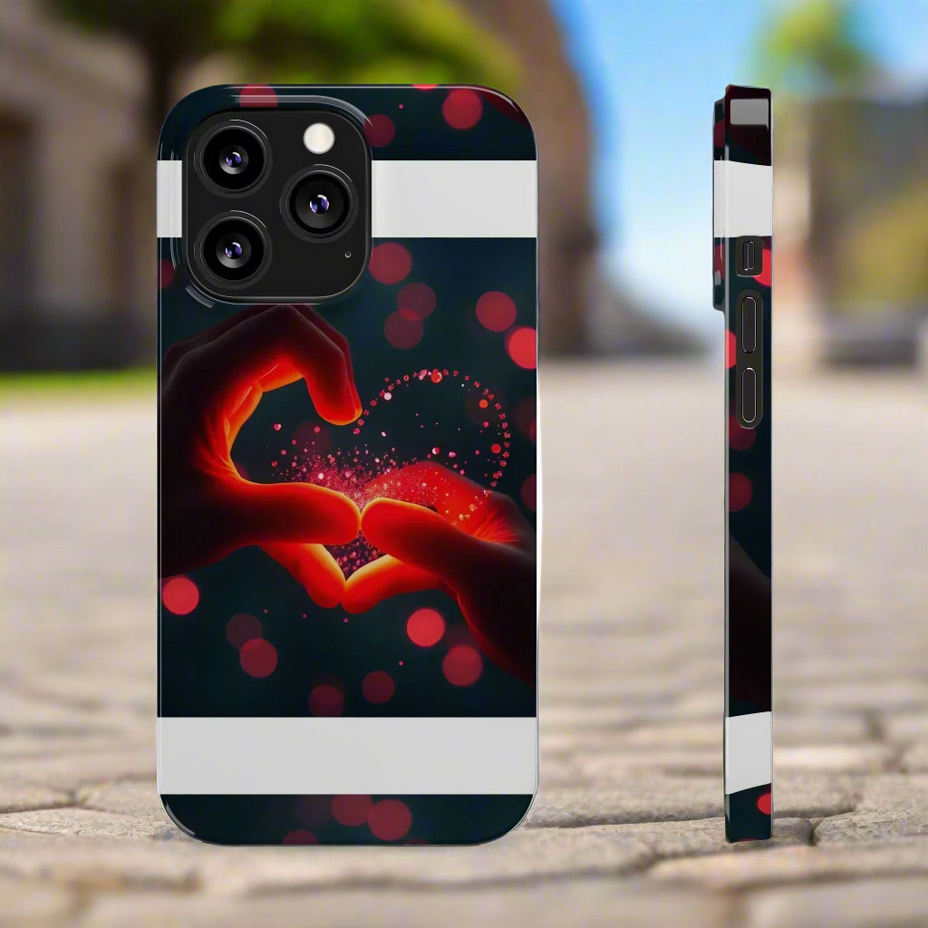 "Heart Hands Glow" Phone Case for iPhone 7 to 16 Series Models - KarArmDesign
