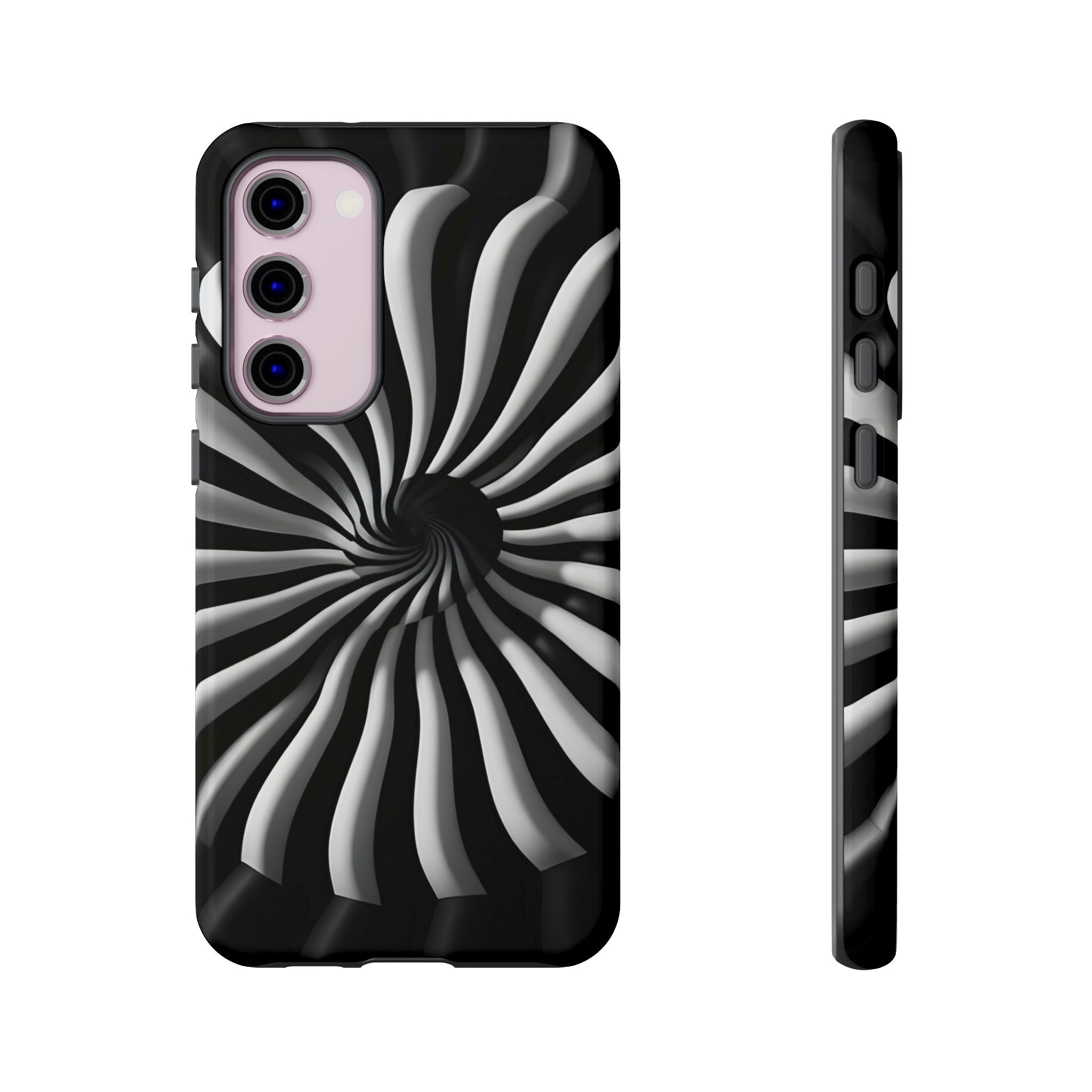 Hypnotic Black and White Spiral Phone Case – Optical Illusion Design for iPhone & Galaxy