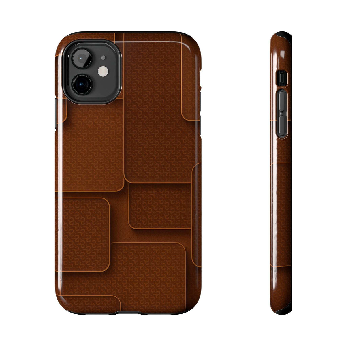 Brown textured phone case with camera cutout and side buttons access.