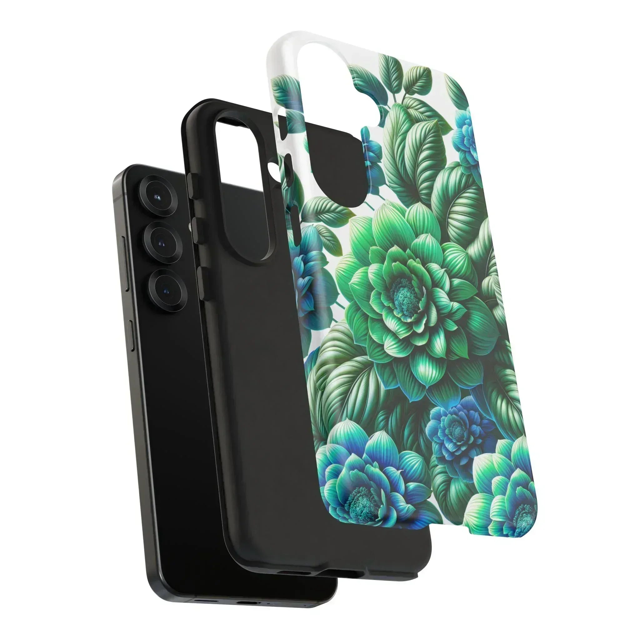 Green and Blue Floral Phone Case for Galaxy S10-S25 - KARARMDESIGN