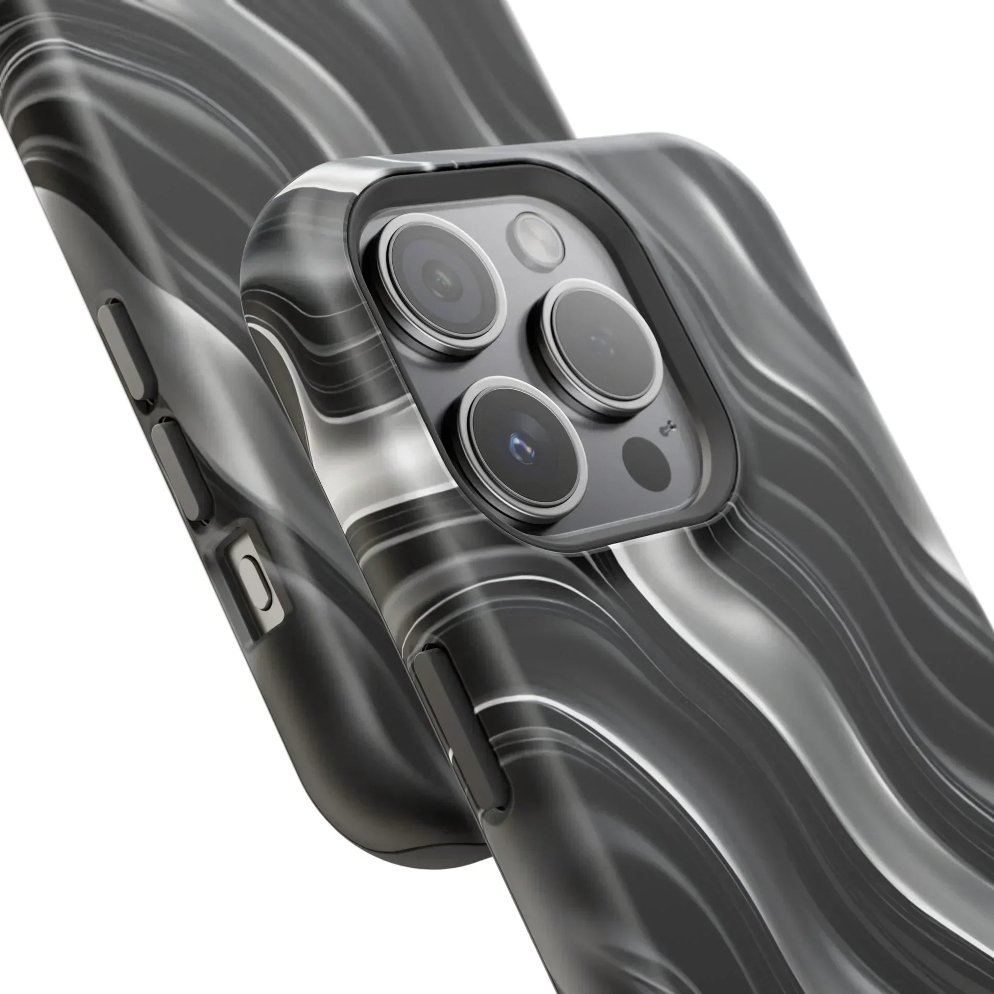 Wavy Illusion Black & Silver MagSafe® Tough Phone Case - KarArmDesign