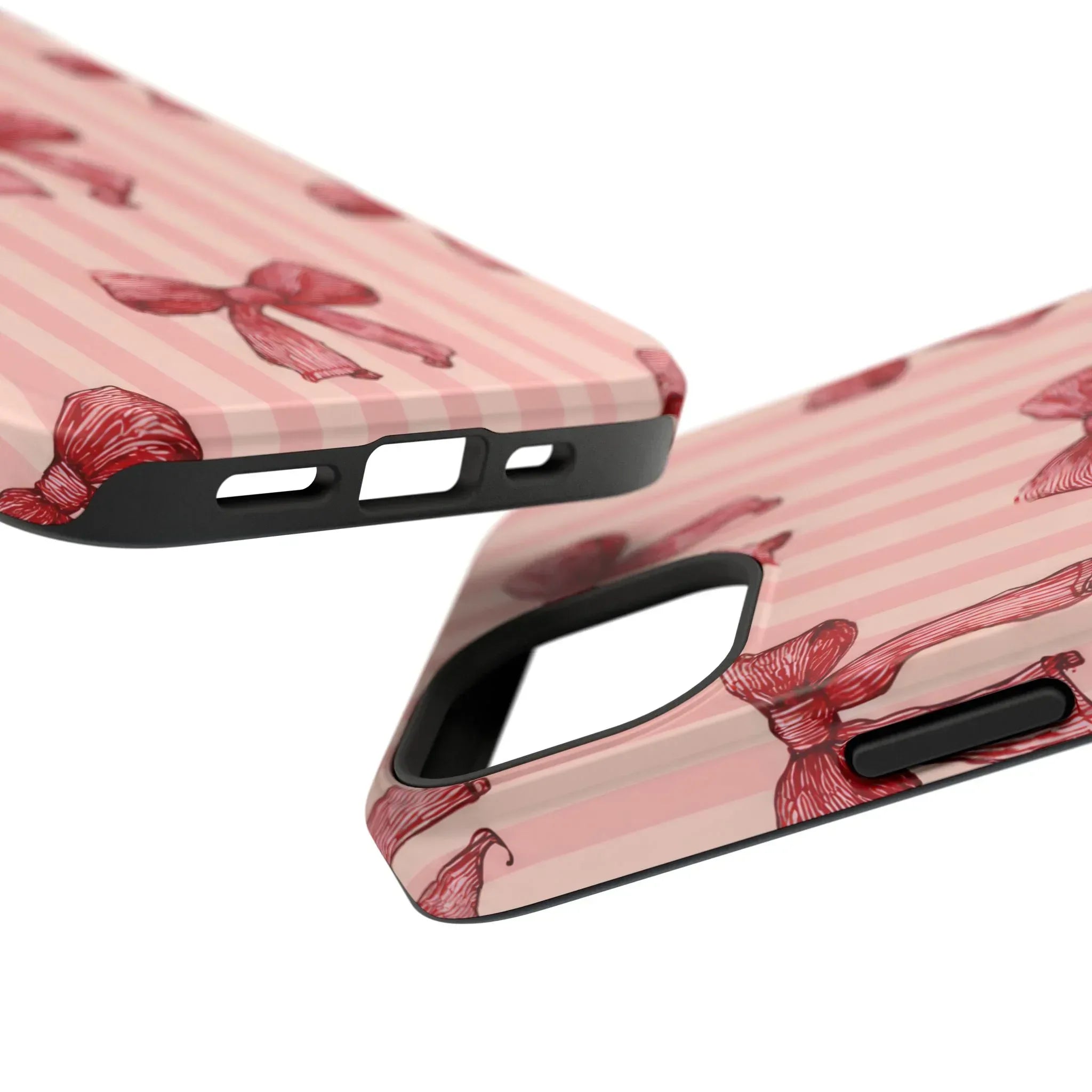 Red Bow Stripe Phone Case for iPhone 11-17 & Galaxy S21-S22 - KARARMDESIGN