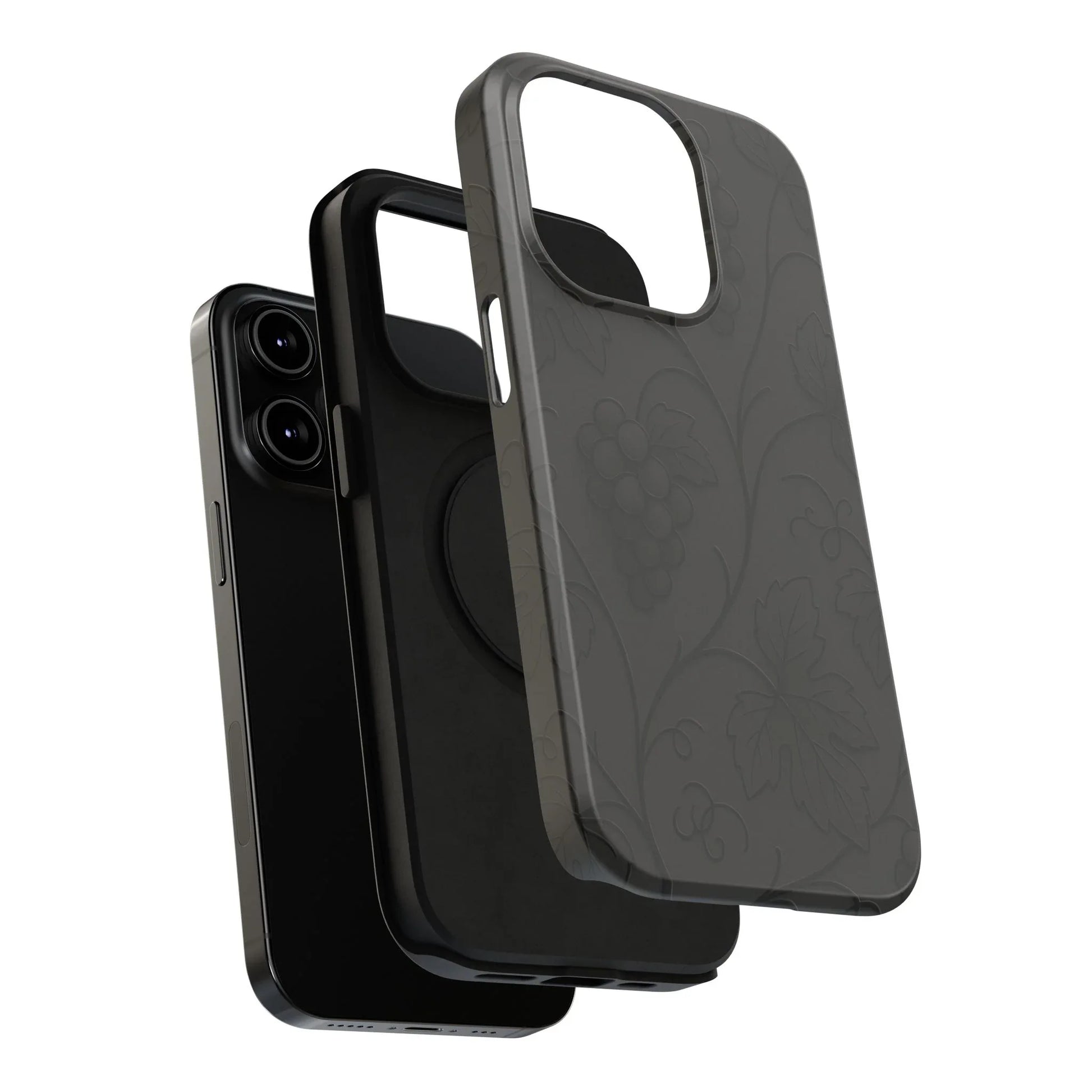 Elegant Embossed Grape Leaf Black Phone Case for iPhone and Galaxy - KARARMDESIGN
