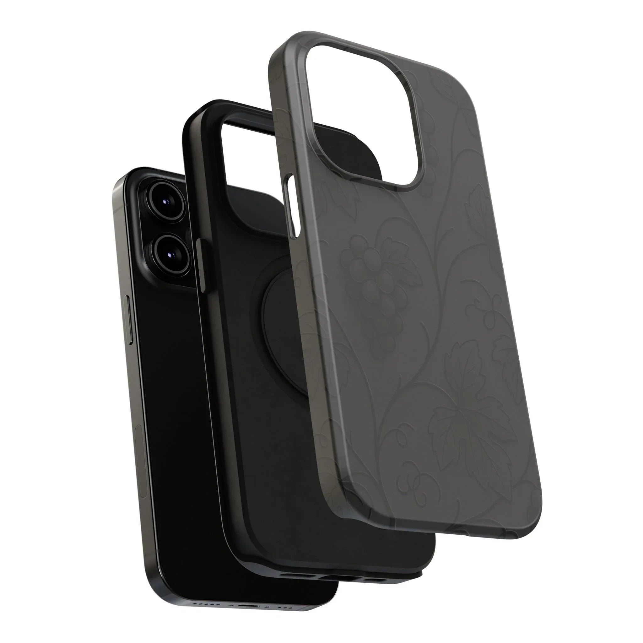 Elegant Embossed Grape Leaf Black Phone Case for iPhone and Galaxy - KARARMDESIGN