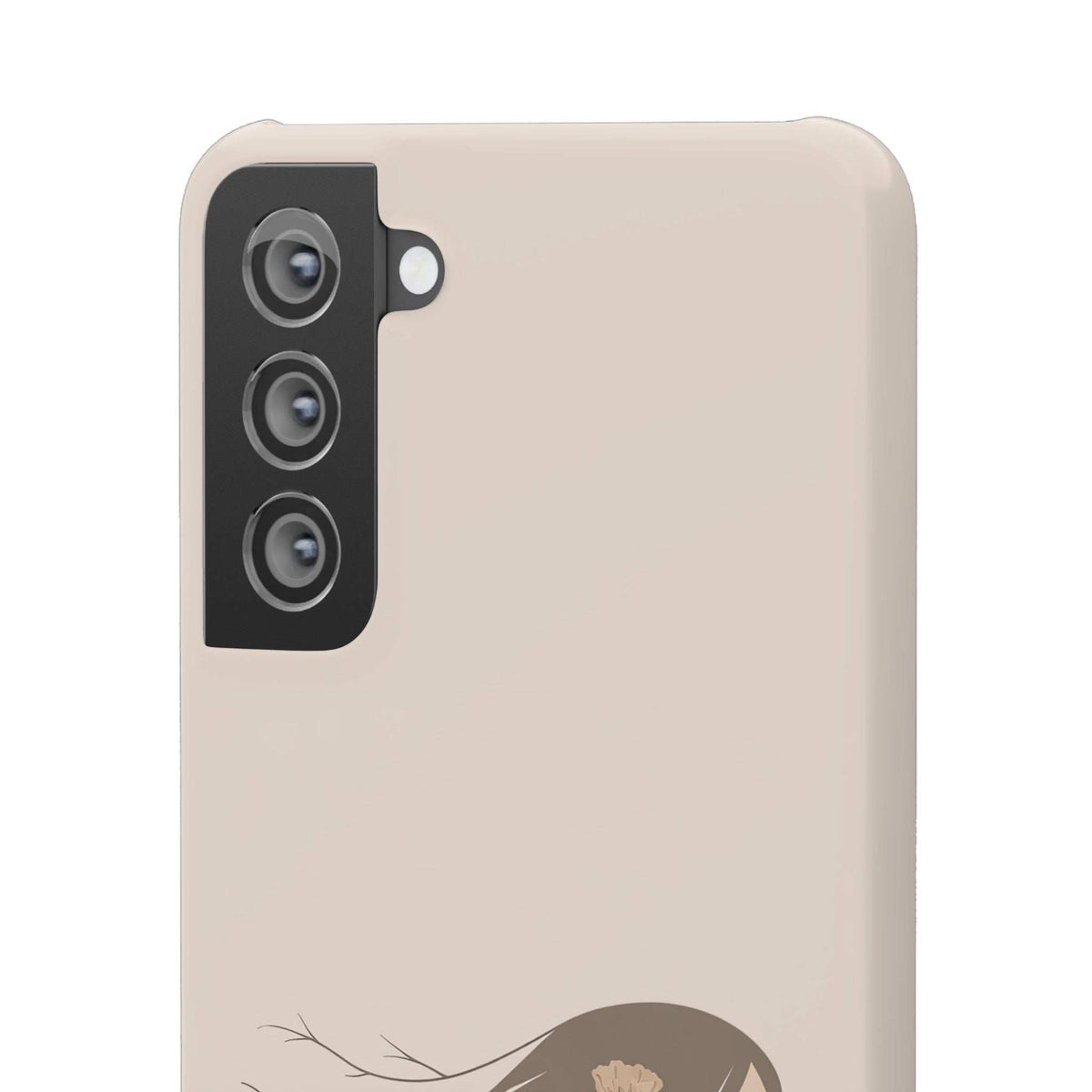 Beige phone case with black camera cutout and flower-and-vine design on back