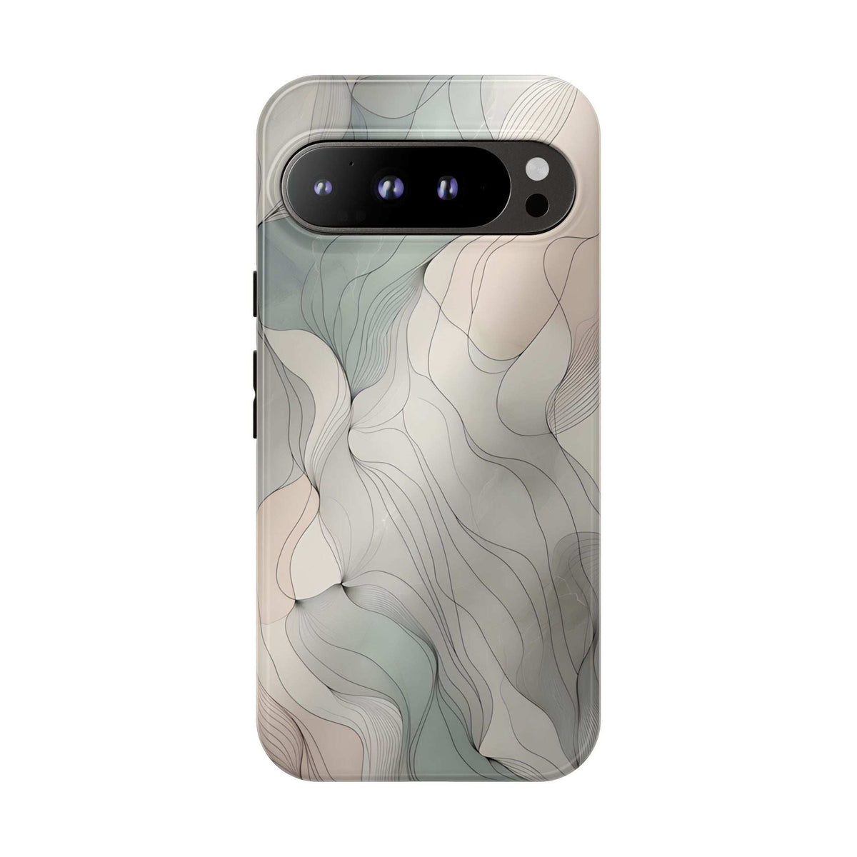 Pastel wave phone case with centered camera window and side button openings on light back.