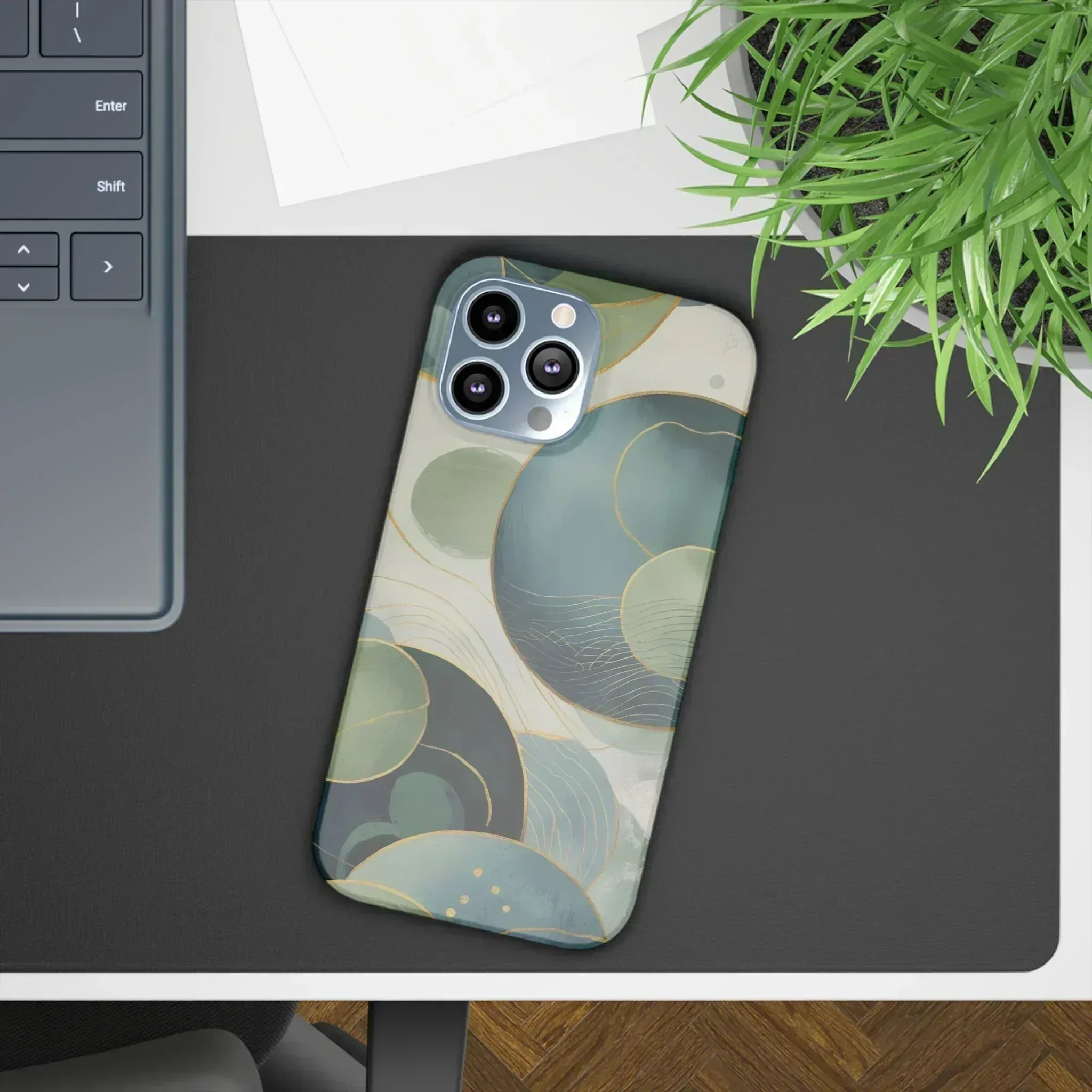 Abstract Teal Slim Phone Case for iPhone 12-16 - KARARMDESIGN