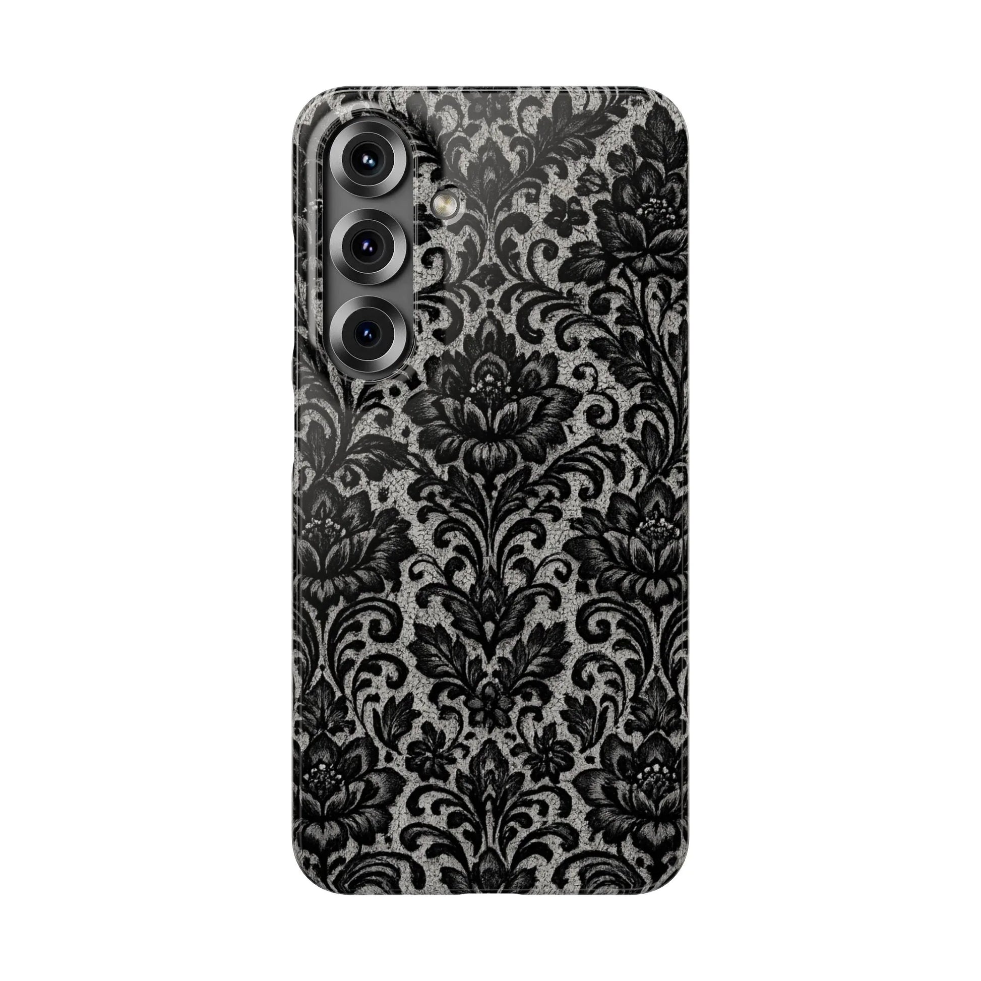 Black Damask Floral Phone Case for iPhone 11-17 and Galaxy S20-S25 - KARARMDESIGN