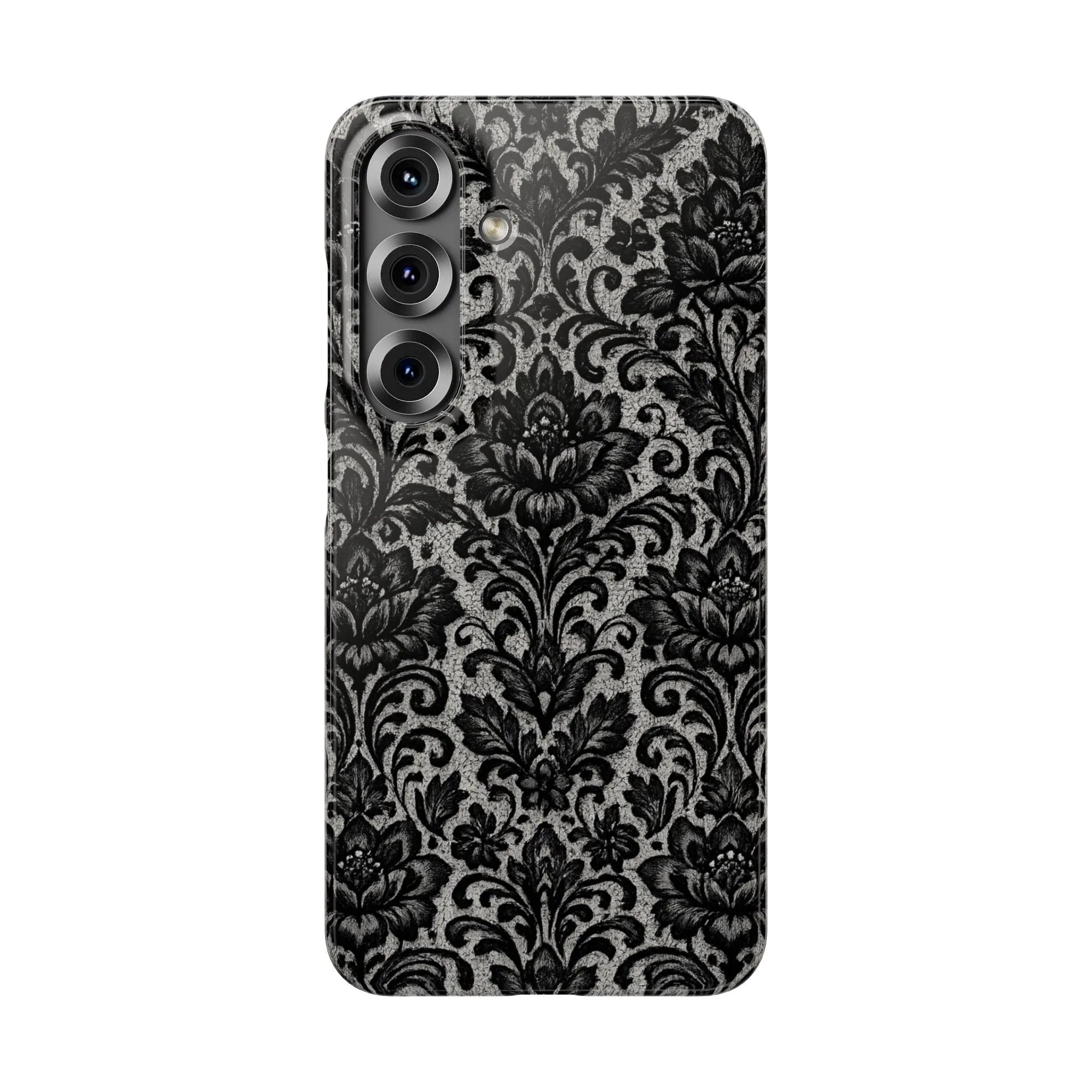 Black Damask Floral Phone Case for iPhone 11-17 and Galaxy S20-S25 - KARARMDESIGN
