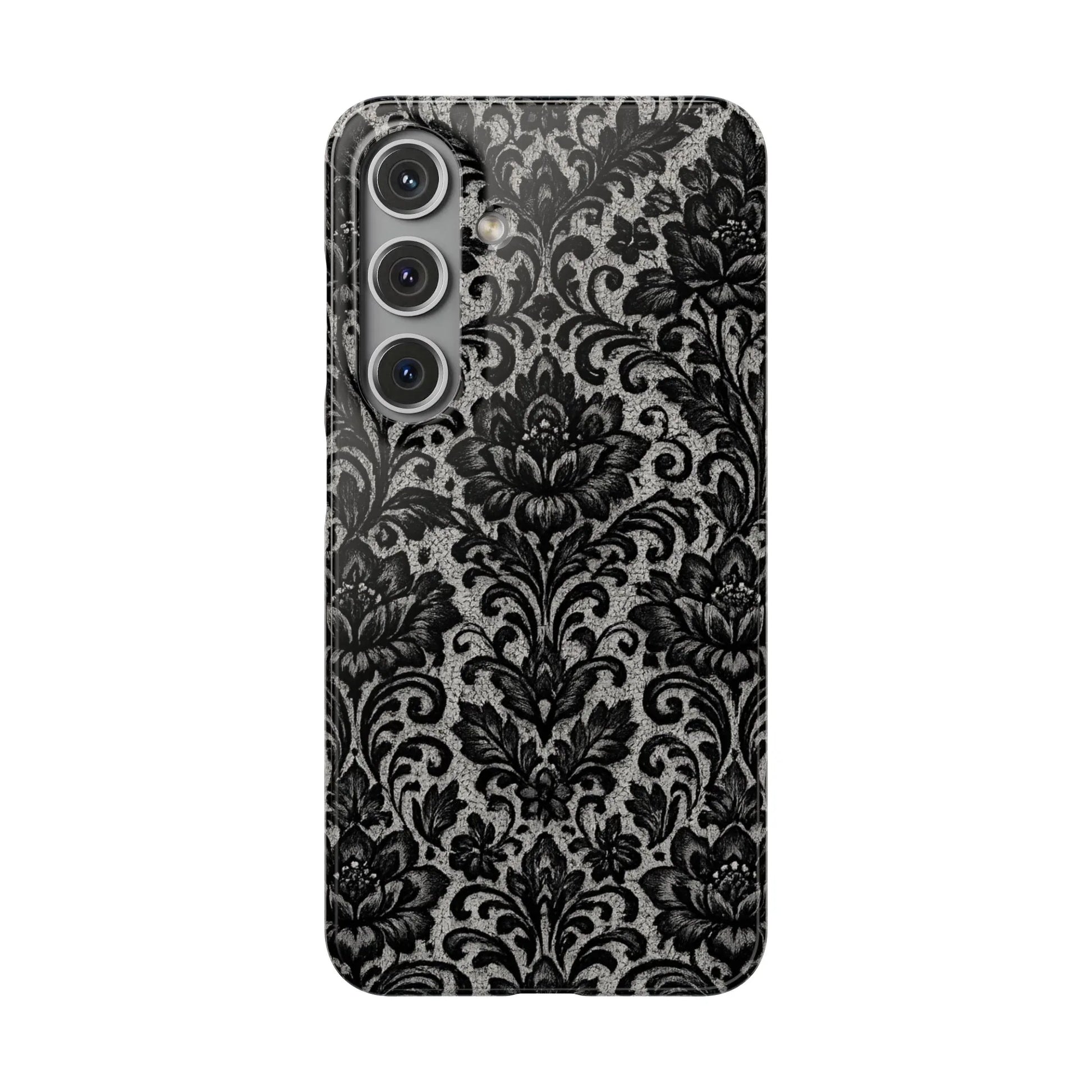 Black Damask Floral Phone Case for iPhone 11-17 and Galaxy S20-S25 - KARARMDESIGN
