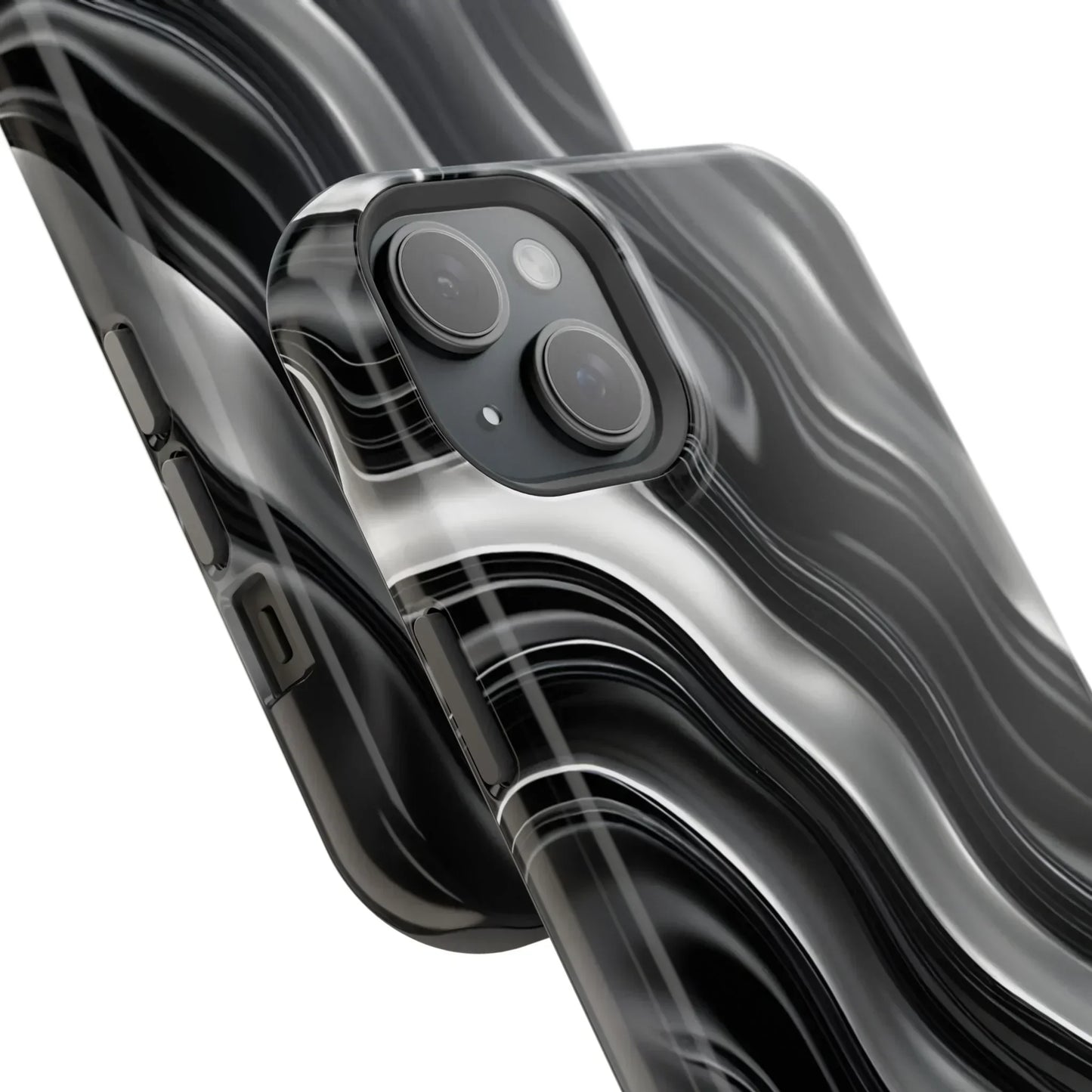 Wavy Illusion Black & Silver MagSafe® Tough Phone Case - KarArmDesign