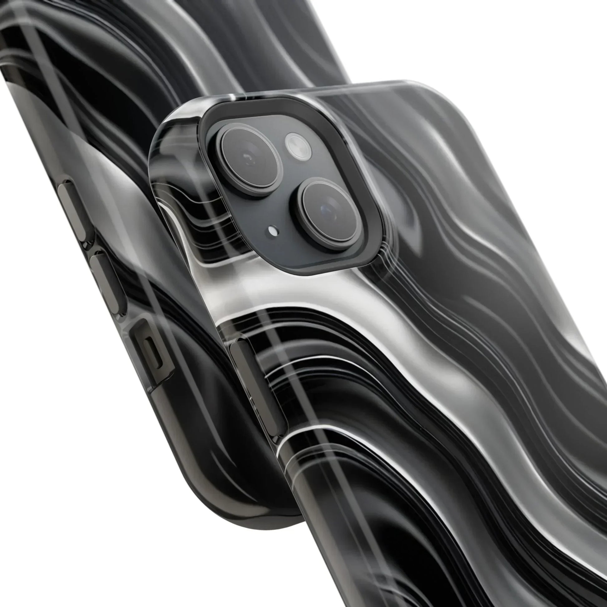 Wavy Illusion Black & Silver MagSafe® Tough Phone Case - KarArmDesign