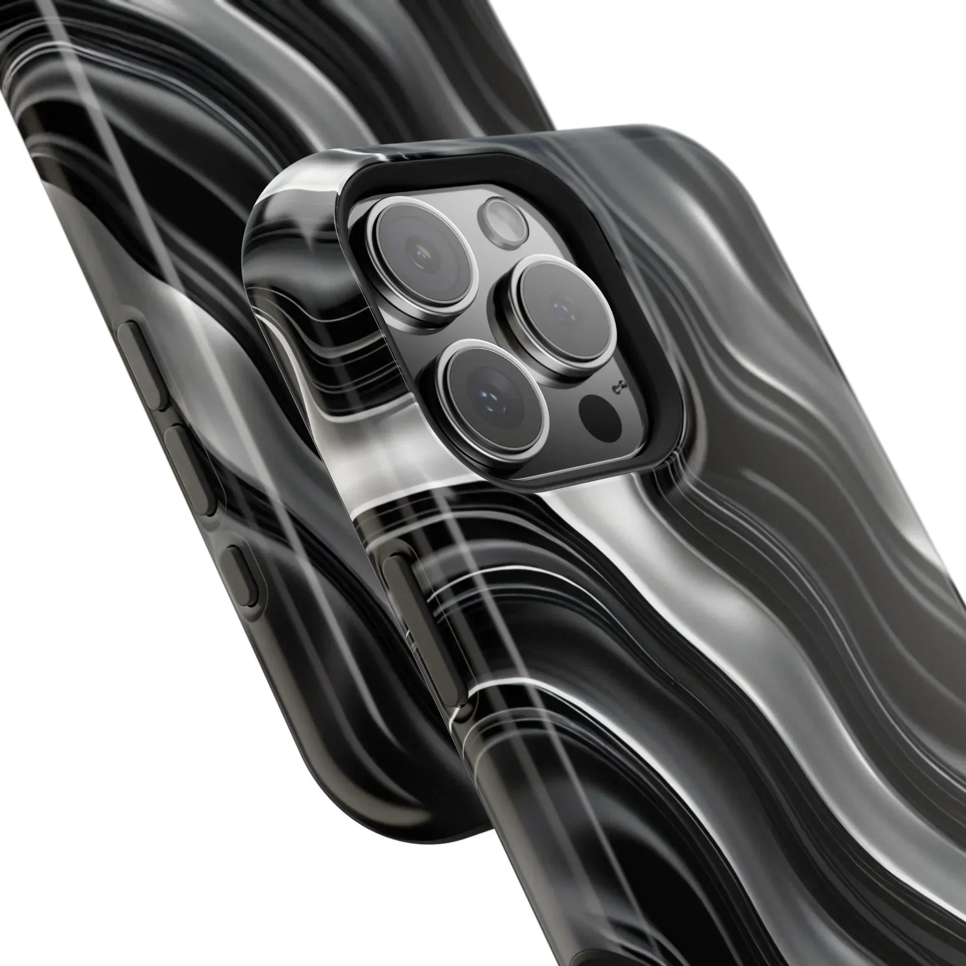 Wavy Illusion Black & Silver MagSafe® Tough Phone Case - KarArmDesign